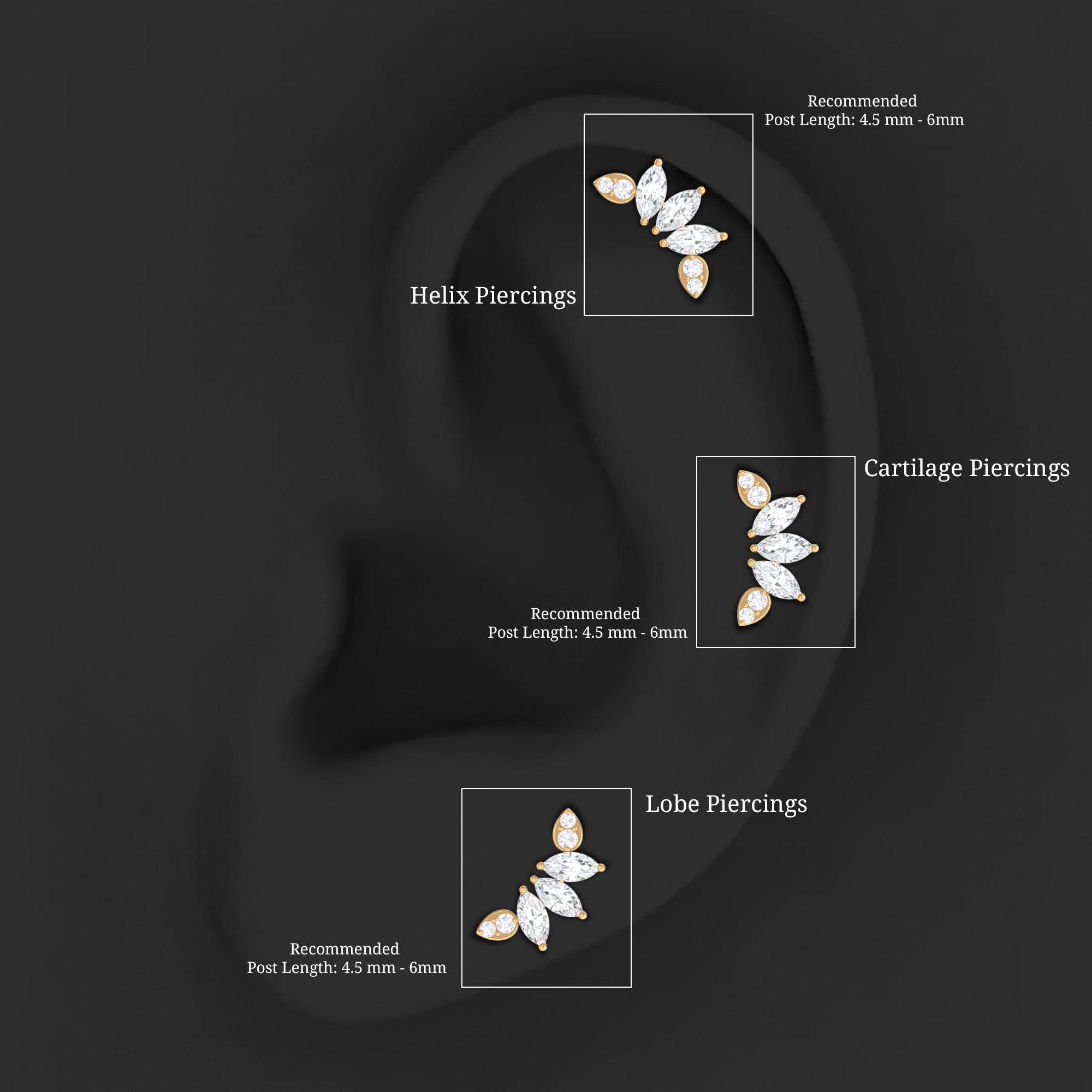 Marquise Diamond Leaf Crawler Earring for Helix Piercing Lab - ( EF-VS ) - Rosec Jewels
