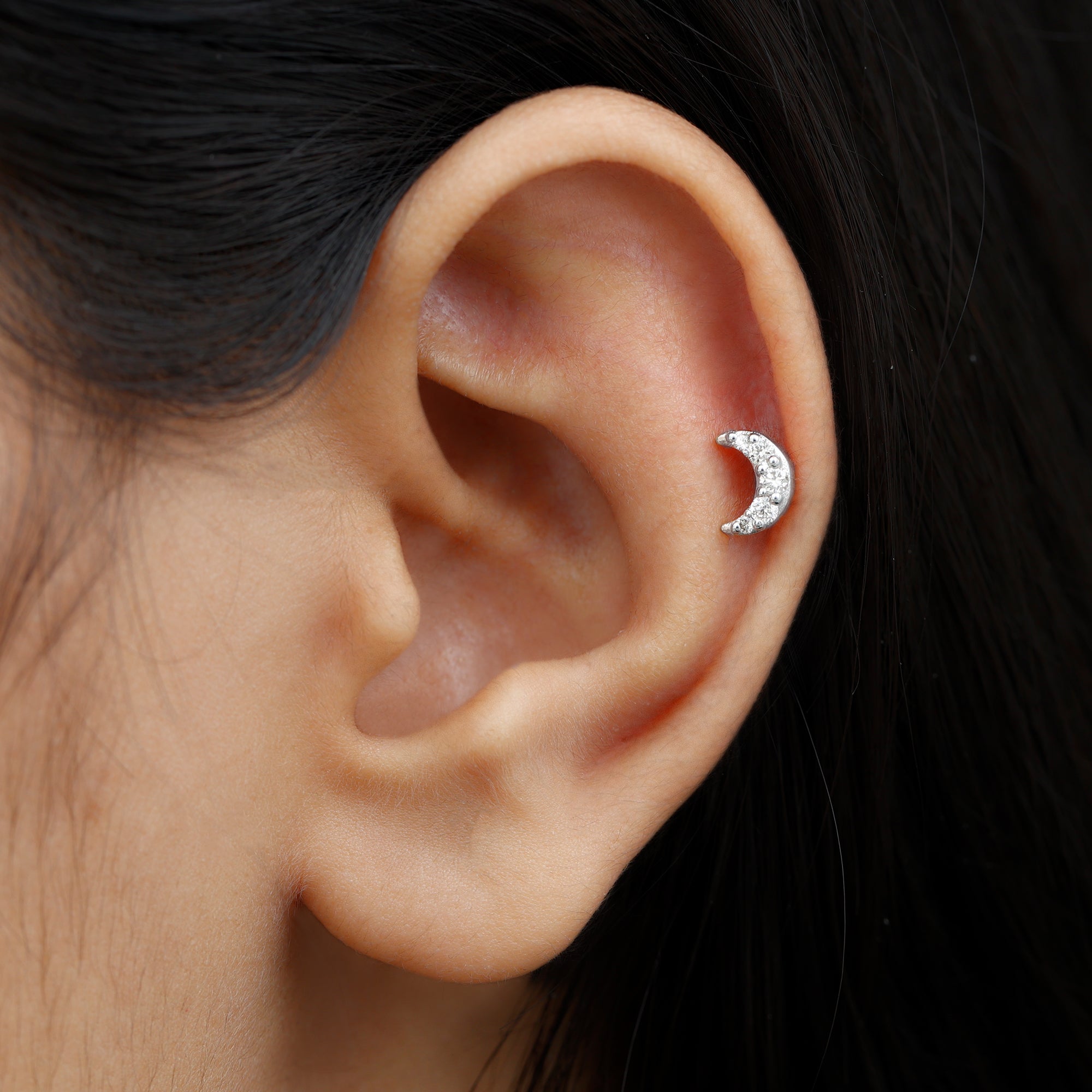 Round Cut Diamond Crescent Moon Cartilage Earring Lab - ( EF-VS ) - Rosec Jewels
