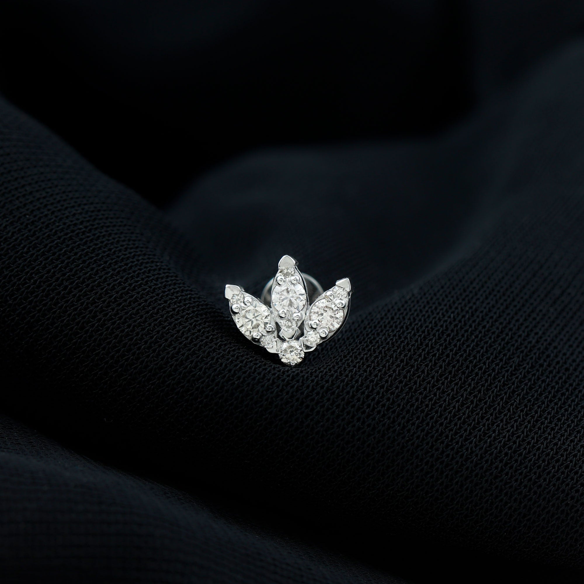 Certified Diamond Lotus Flower Earring with Flat Back Lab - ( EF-VS ) - Rosec Jewels