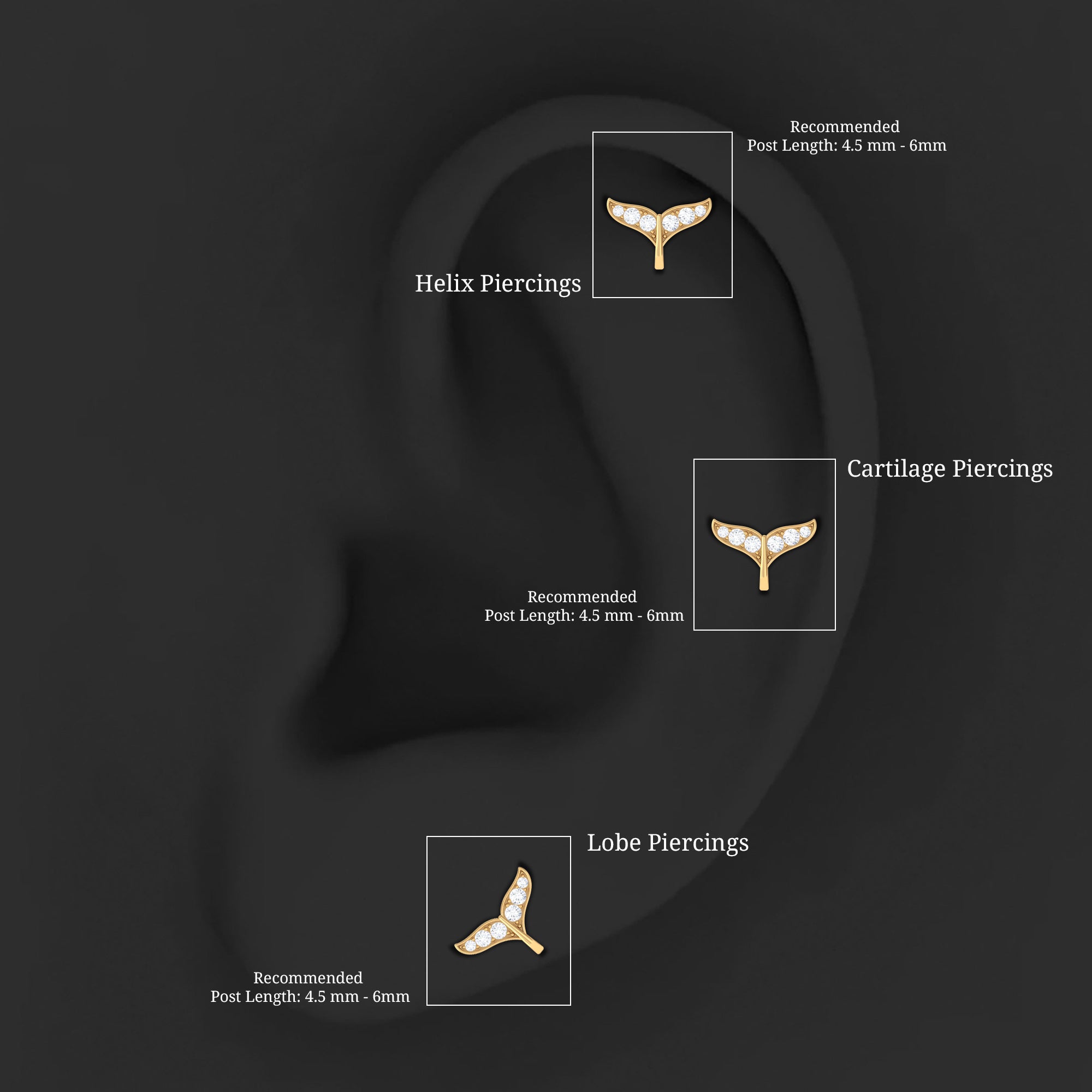 Certified Diamond Whale Tail Earring for Helix Piercing Lab - ( EF-VS ) - Rosec Jewels