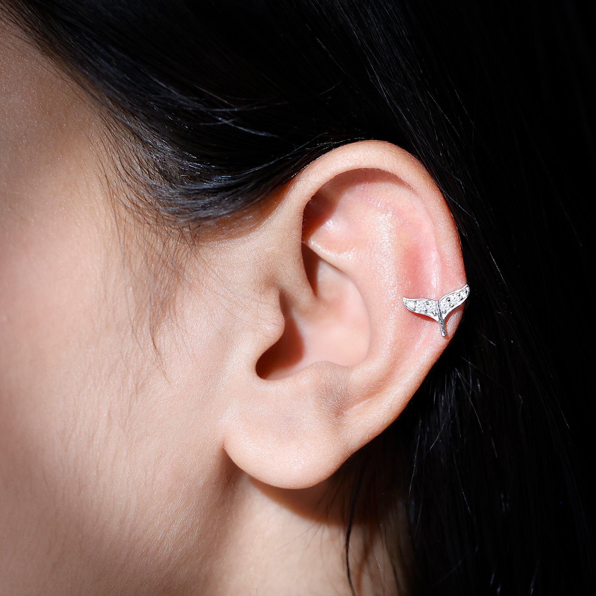 Certified Diamond Whale Tail Earring for Helix Piercing Lab - ( EF-VS ) - Rosec Jewels