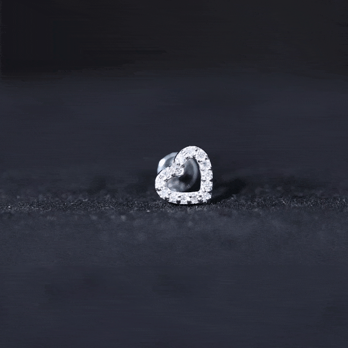 Cute Diamond Open Heart Earring for Helix Piercing Lab - ( EF-VS ) - Rosec Jewels