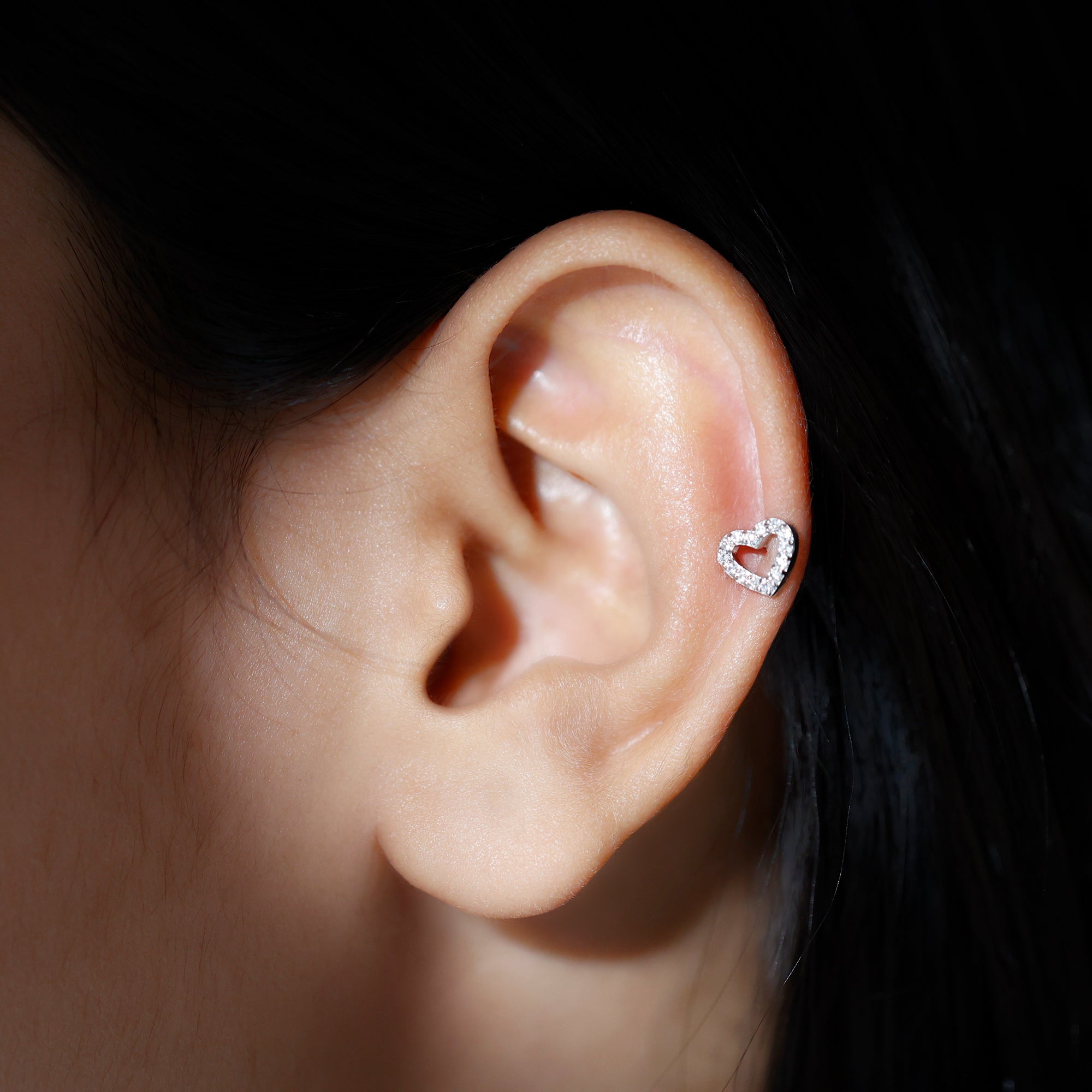 Cute Diamond Open Heart Earring for Helix Piercing Lab - ( EF-VS ) - Rosec Jewels