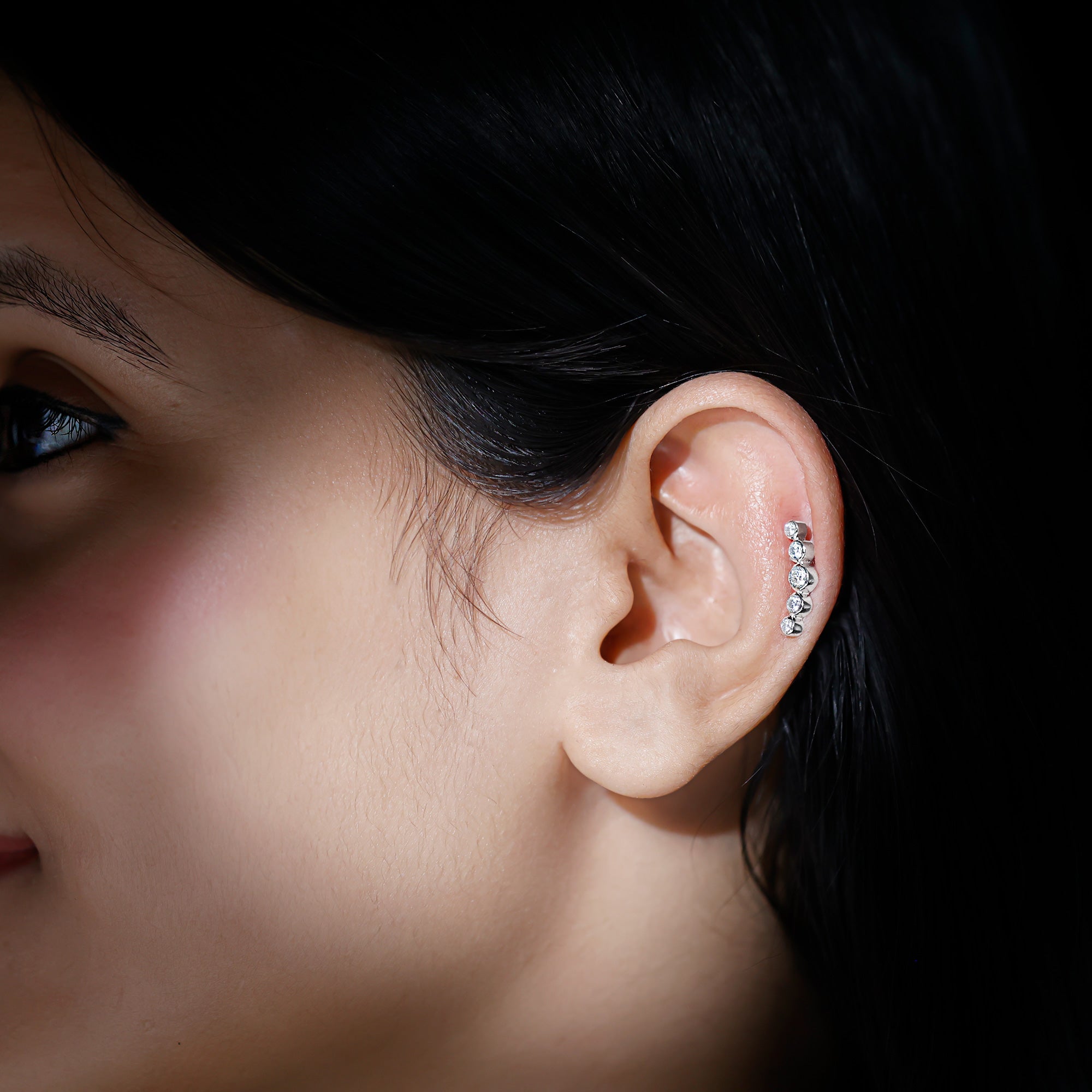 Graduated Style Diamond Crawler Earring for Helix Piercing Lab - ( EF-VS ) - Rosec Jewels
