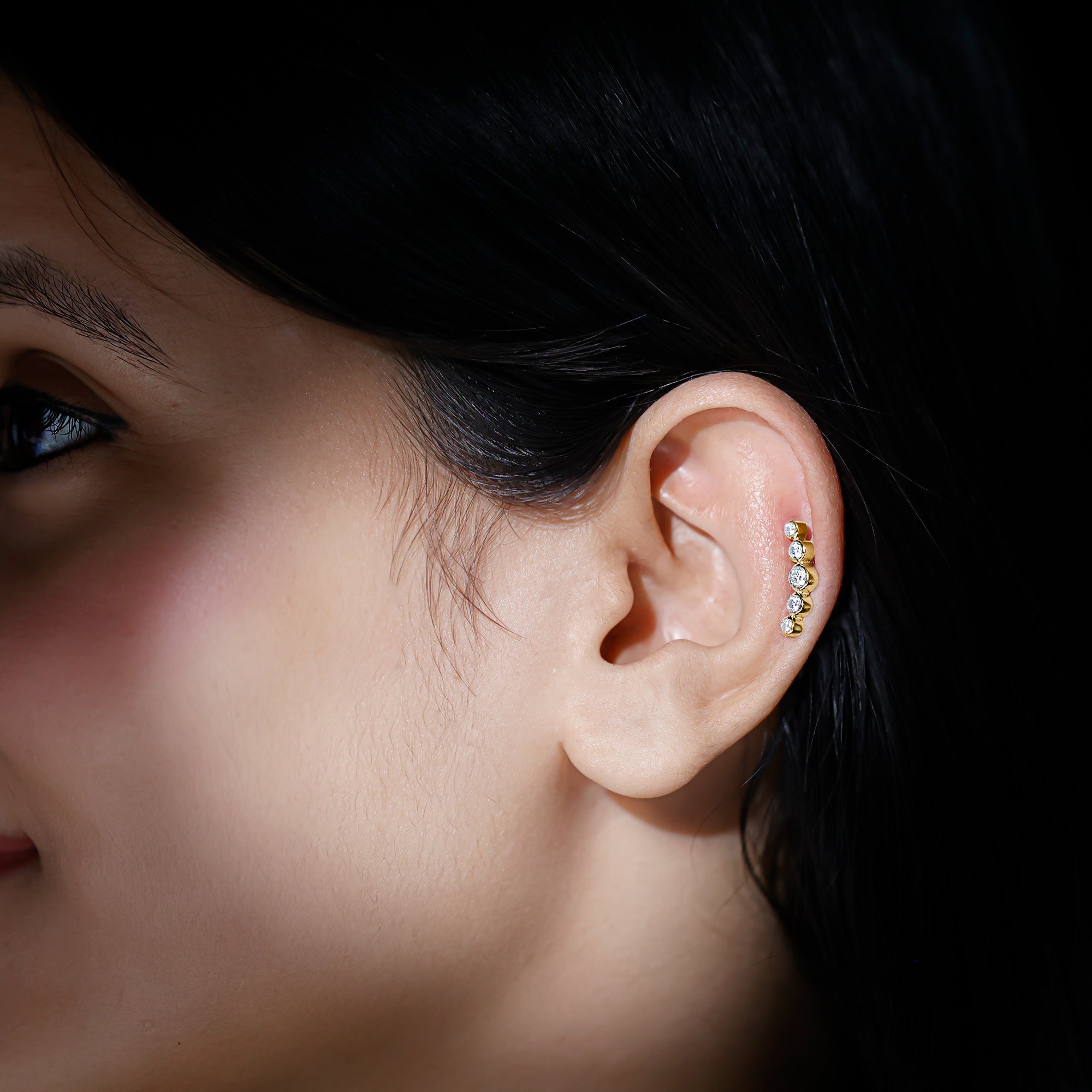 Graduated Style Diamond Crawler Earring for Helix Piercing Lab - ( EF-VS ) - Rosec Jewels