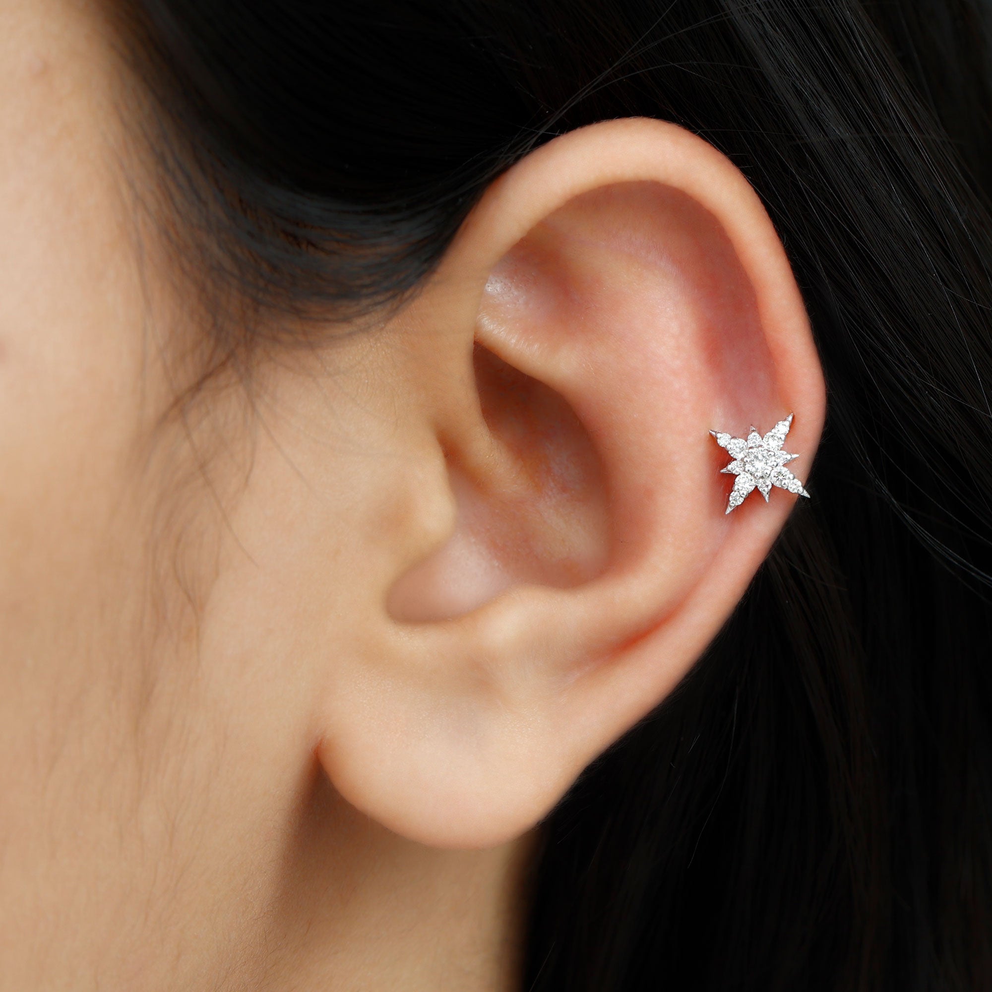 Sparkling Diamond Starburst Earring for Cartilage Piercing Lab - ( EF-VS ) - Rosec Jewels