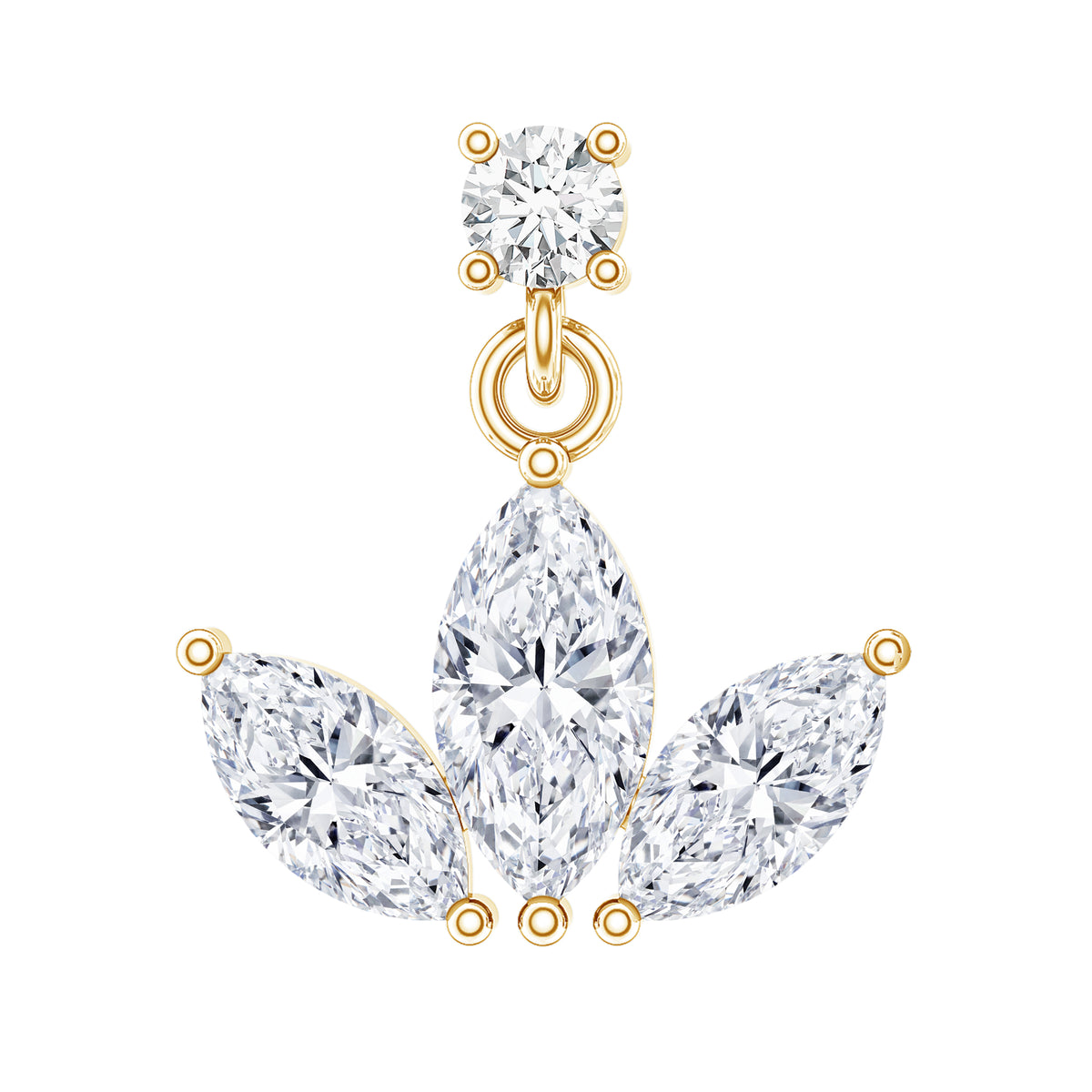 Marquise Diamond Lotus Cartilage Drop Earring Lab - ( EF-VS ) - Rosec Jewels