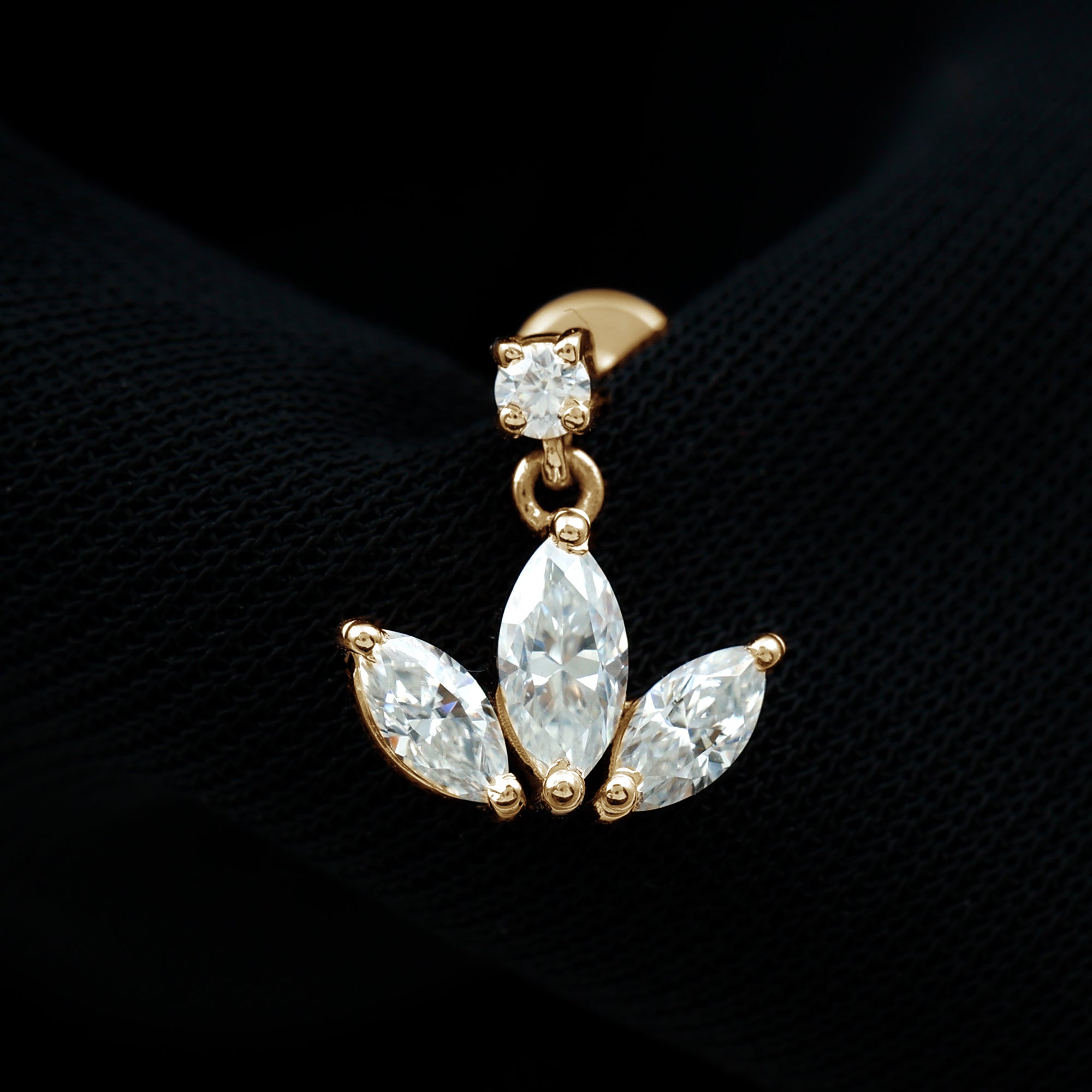 Marquise Diamond Lotus Cartilage Drop Earring Lab - ( EF-VS ) - Rosec Jewels