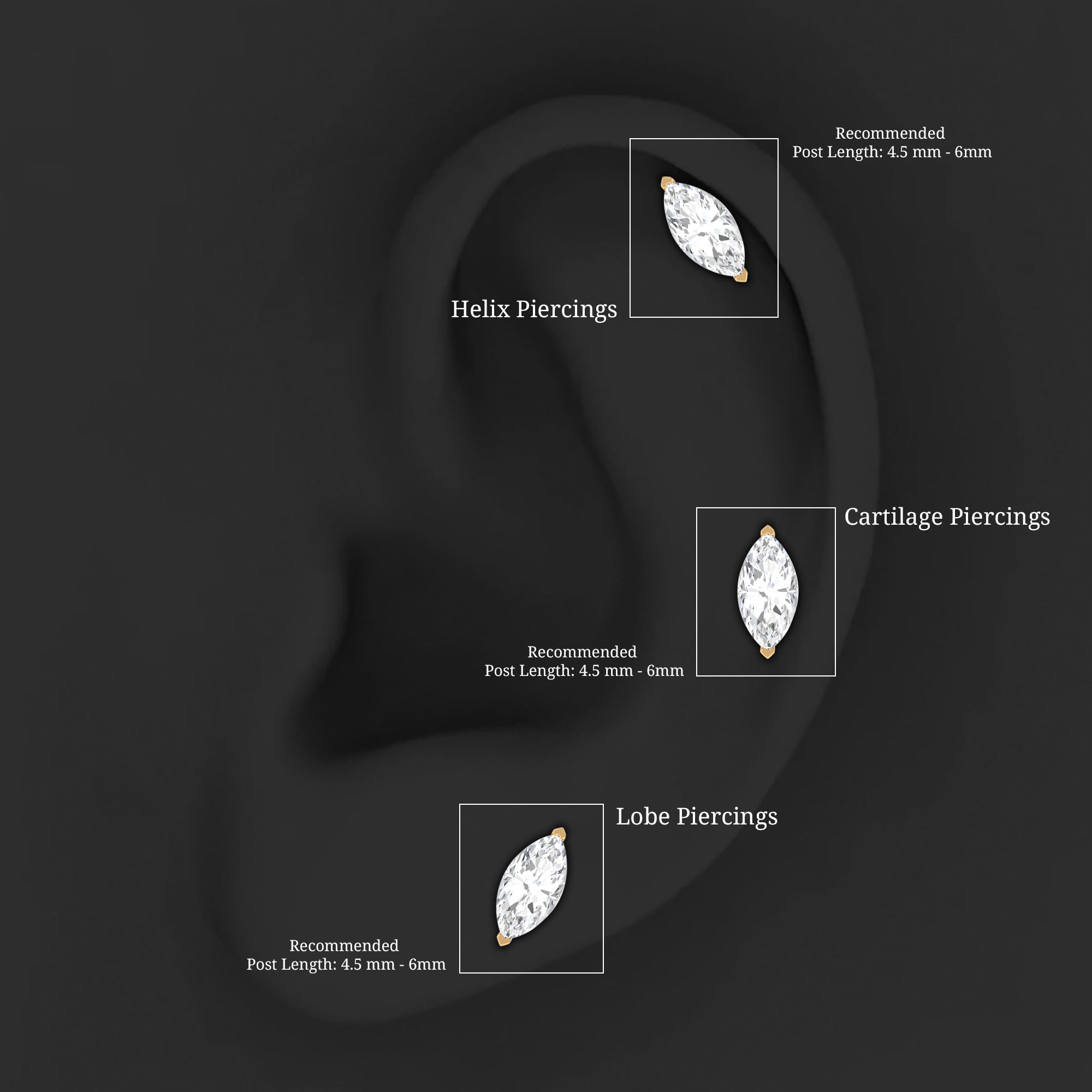 Marquise Diamond Solitaire Earring for Helix Piercing Lab - ( EF-VS ) - Rosec Jewels