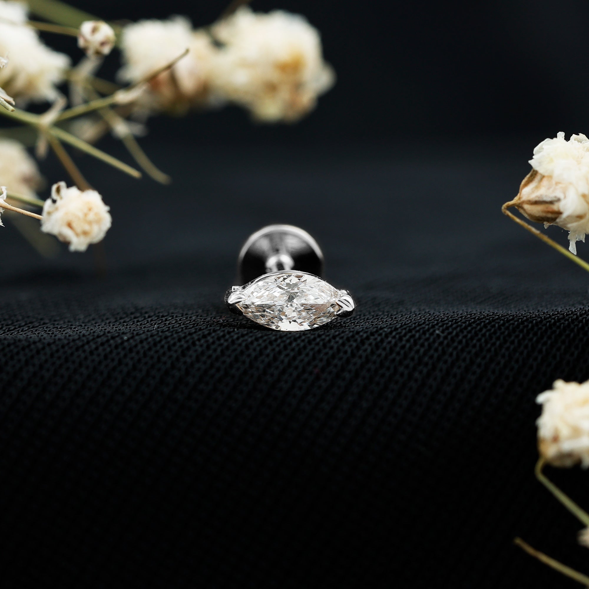 Marquise Diamond Solitaire Earring for Helix Piercing Lab - ( EF-VS ) - Rosec Jewels
