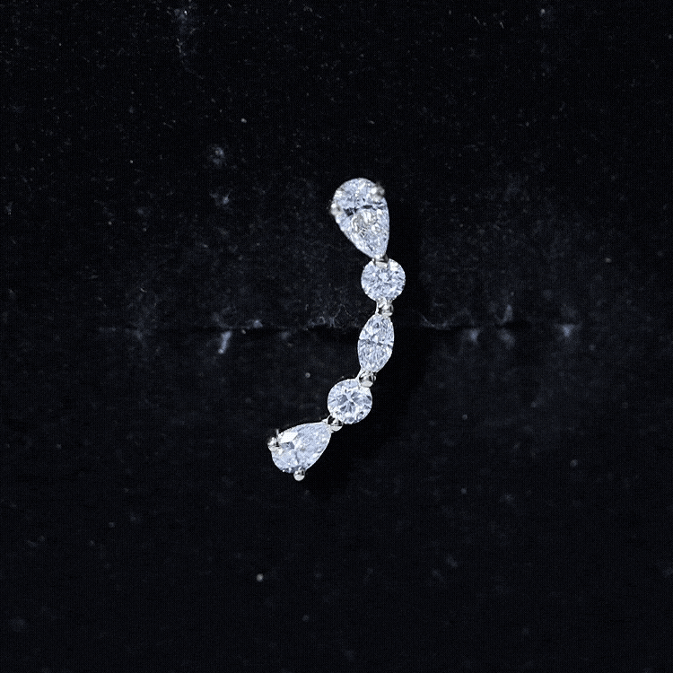 Simple Diamond Curved Crawler Earring for Helix Piercing Lab - ( EF-VS ) - Rosec Jewels