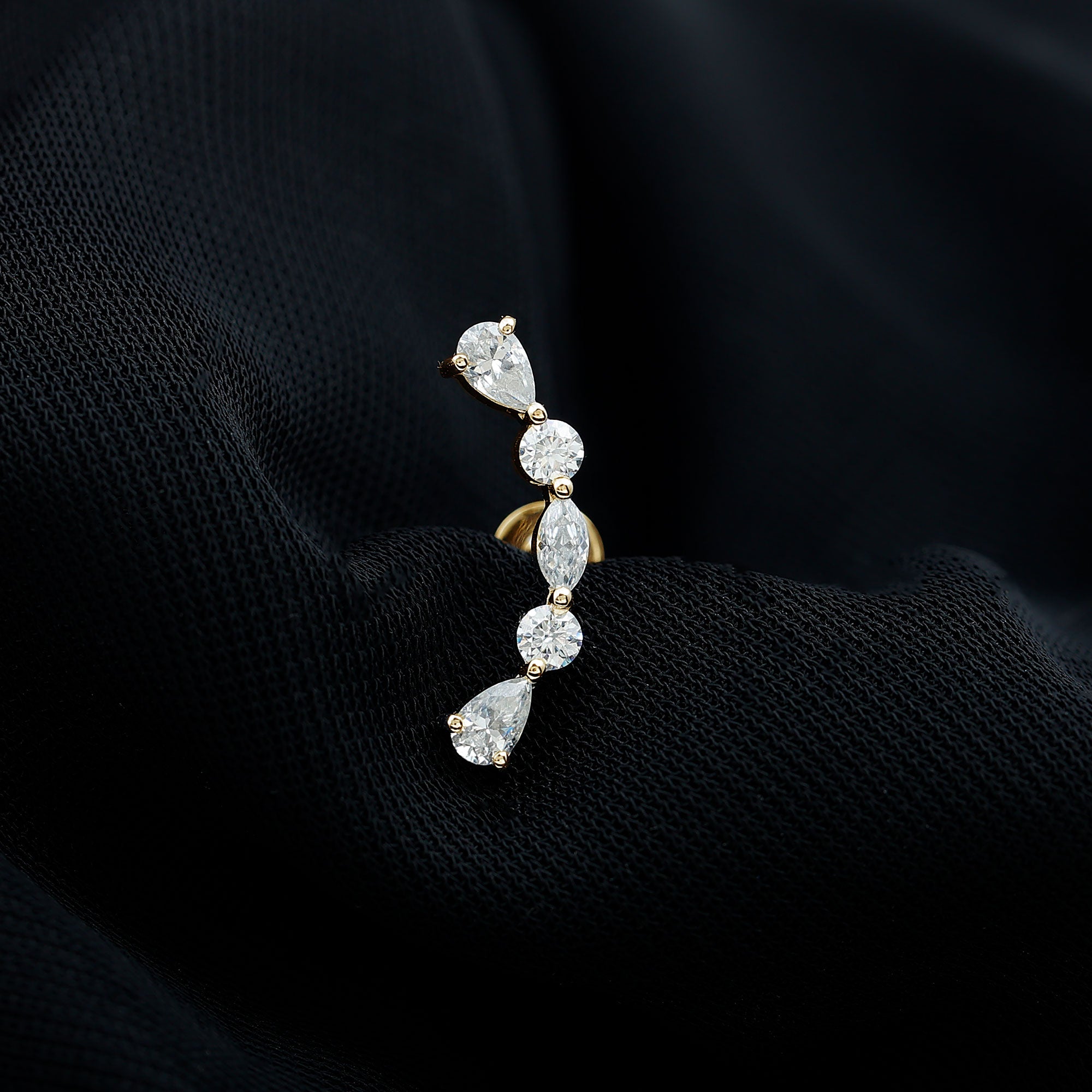 Simple Diamond Curved Crawler Earring for Helix Piercing Lab - ( EF-VS ) - Rosec Jewels