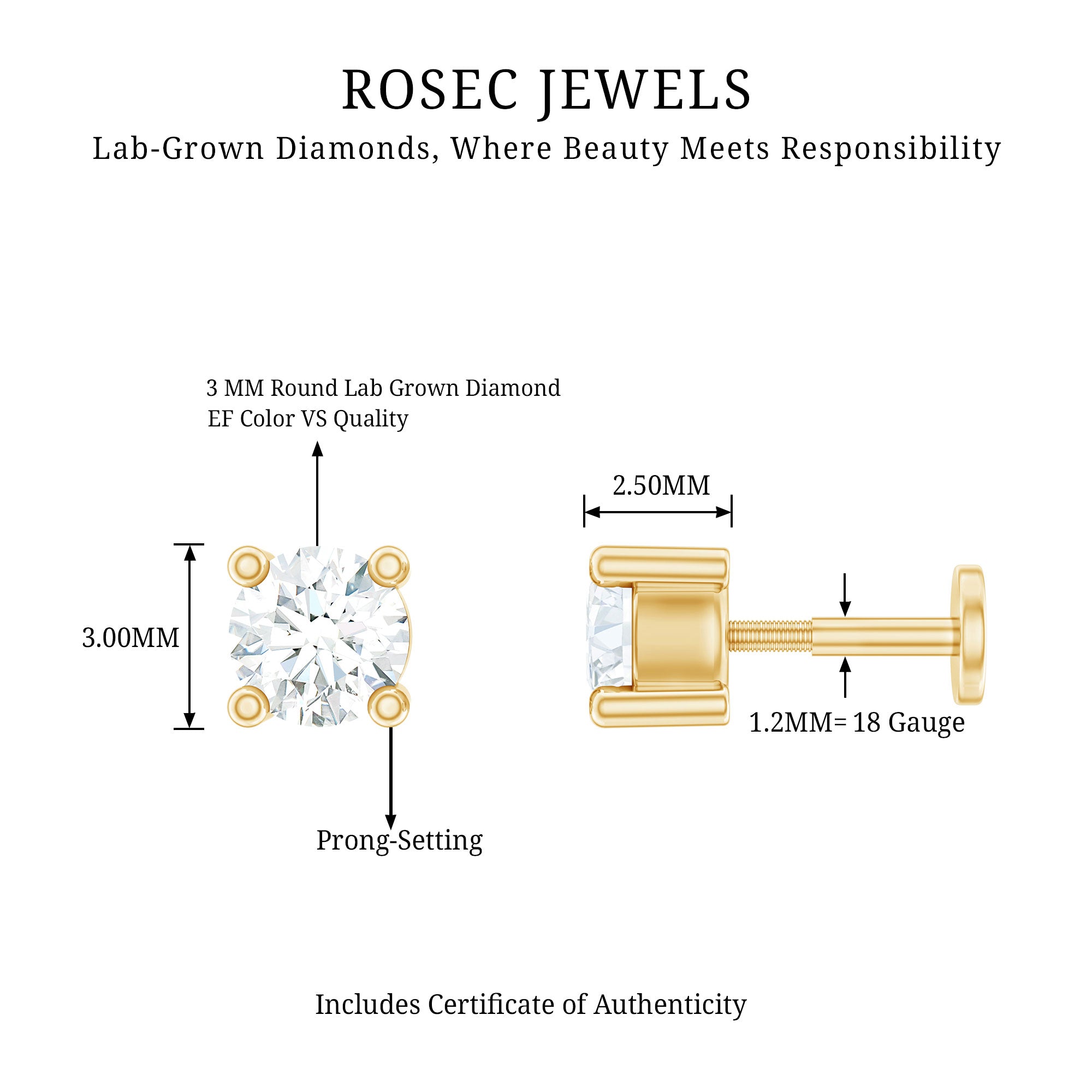 Minimalist Diamond Solitaire Tragus Earring Lab - ( EF-VS ) - Rosec Jewels