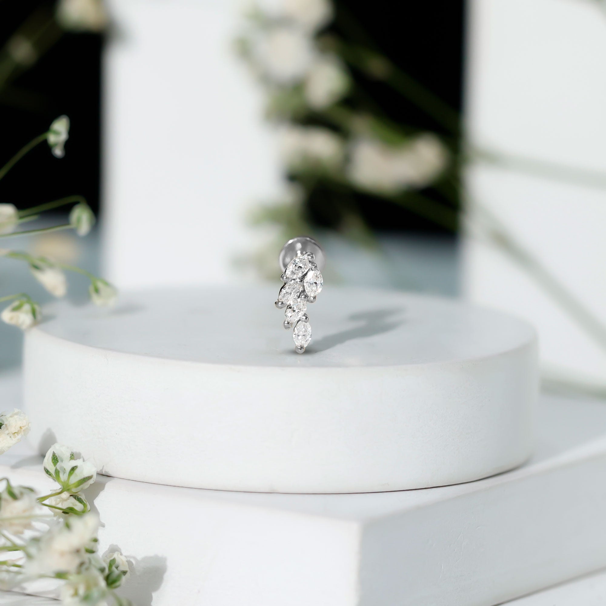 Marquise Diamond Leaf Cluster Earring for Helix Piercing Lab - ( EF-VS ) - Rosec Jewels