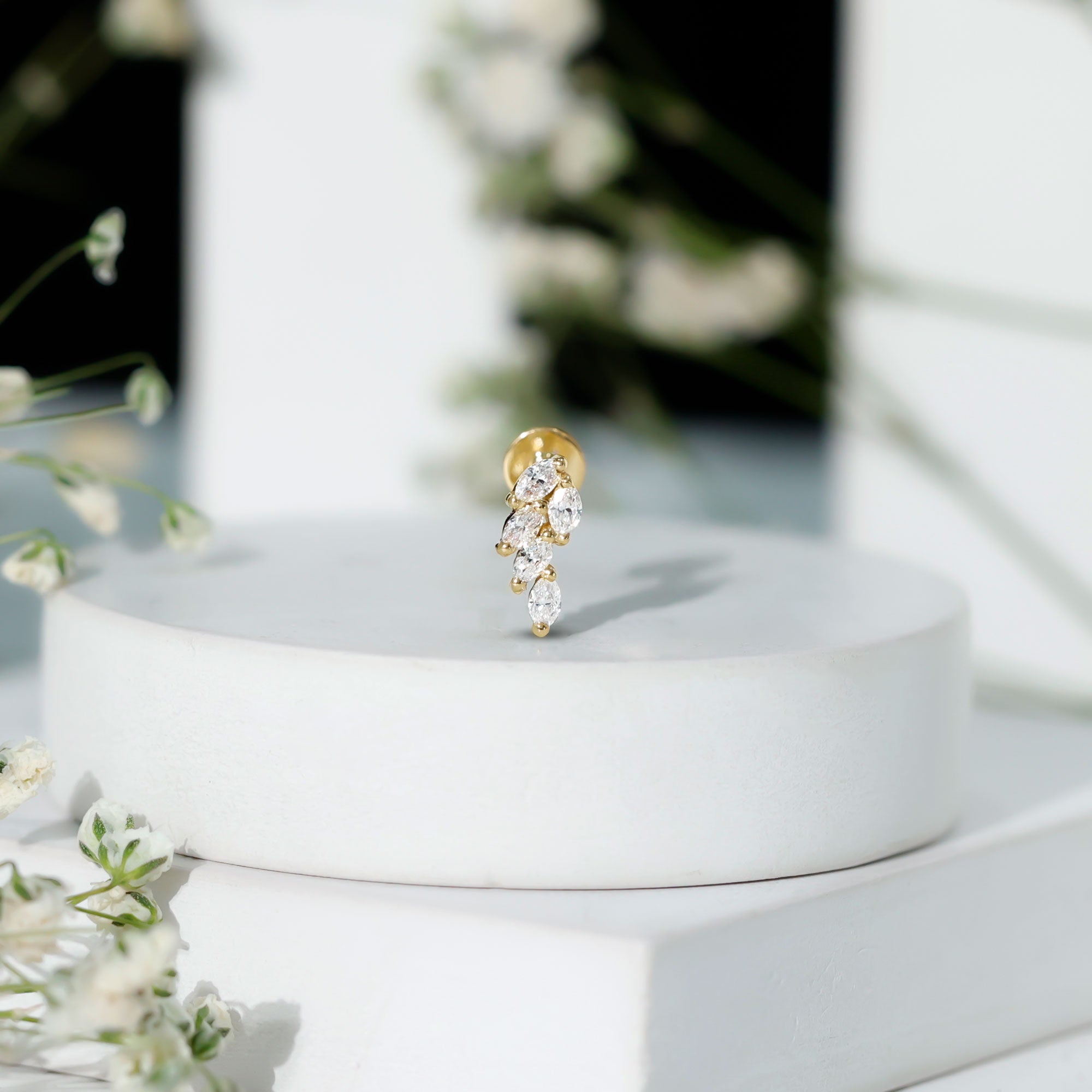 Marquise Diamond Leaf Cluster Earring for Helix Piercing Lab - ( EF-VS ) - Rosec Jewels