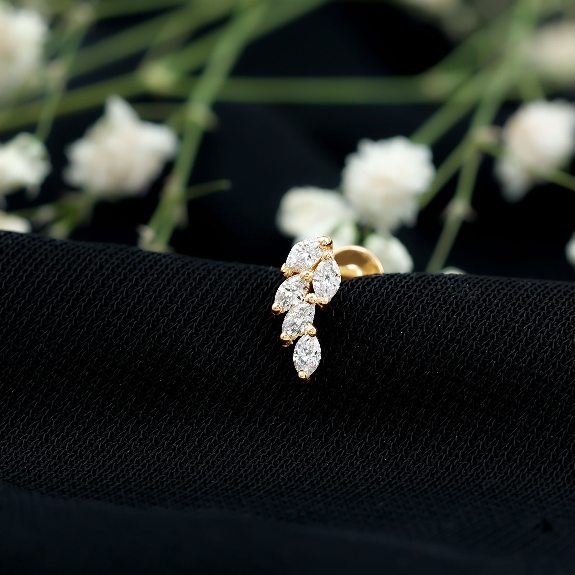 Marquise Diamond Leaf Cluster Earring for Helix Piercing Lab - ( EF-VS ) - Rosec Jewels