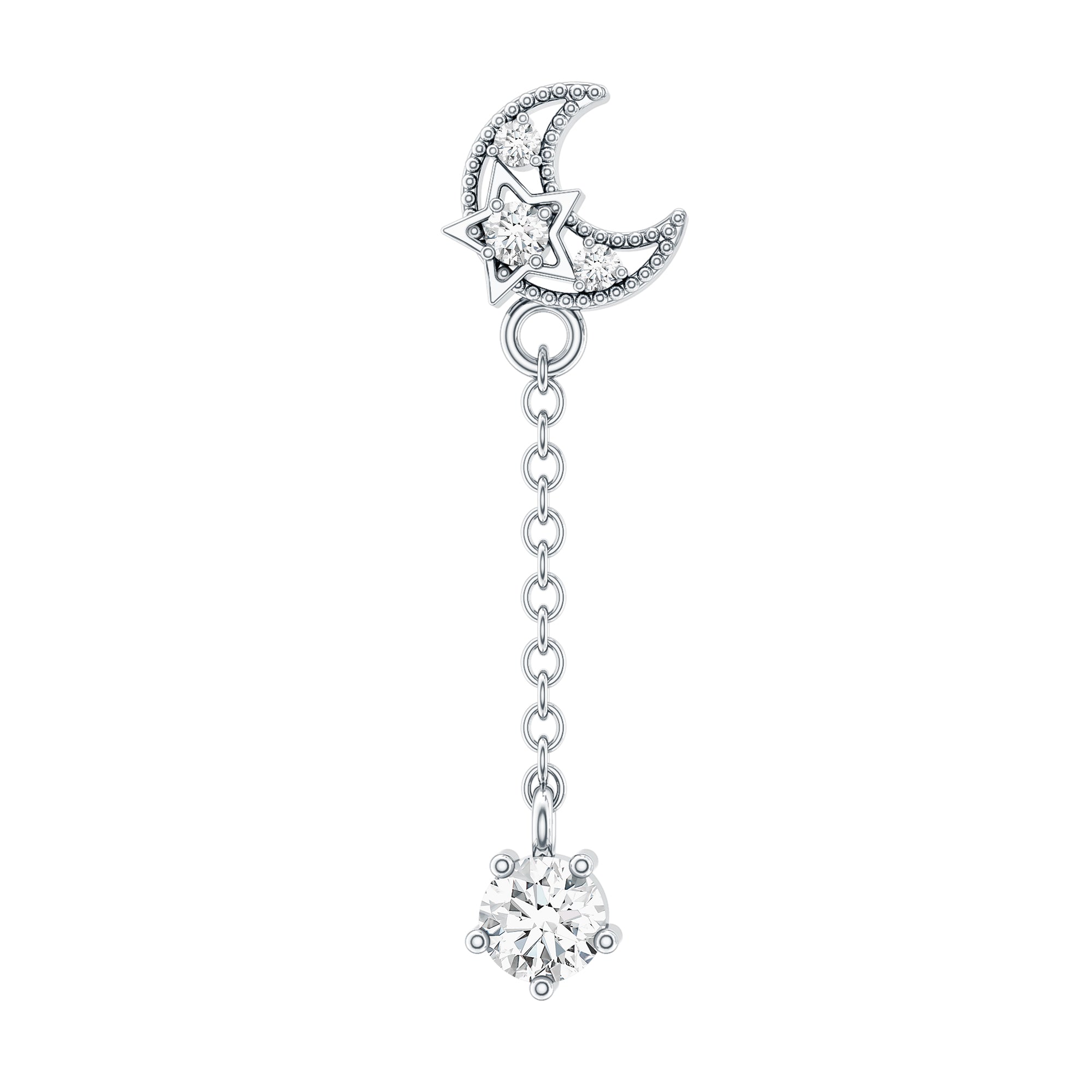 Diamond Moon Chain Earring for Helix Piercing Lab - ( EF-VS ) - Rosec Jewels