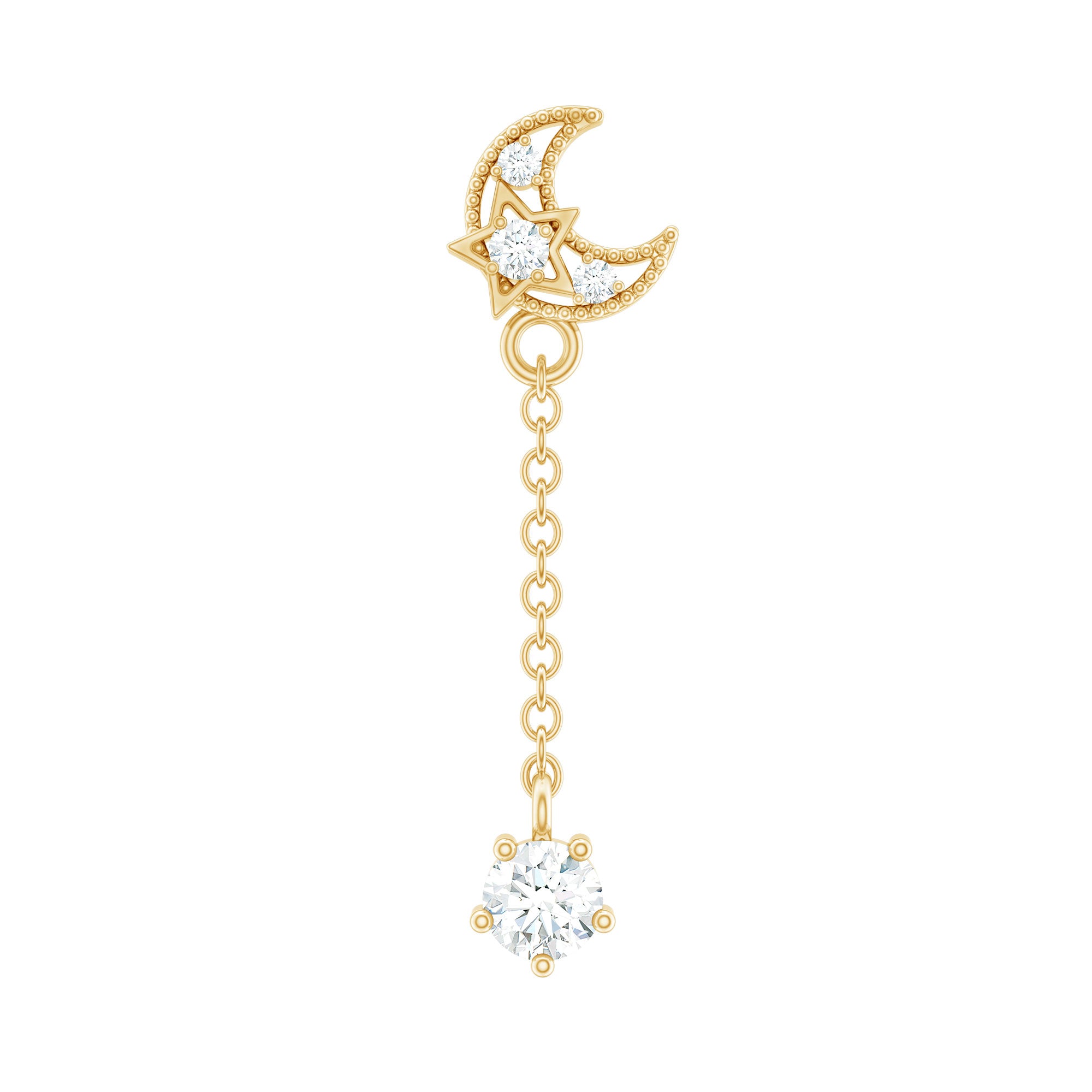 Diamond Moon Chain Earring for Helix Piercing Lab - ( EF-VS ) - Rosec Jewels