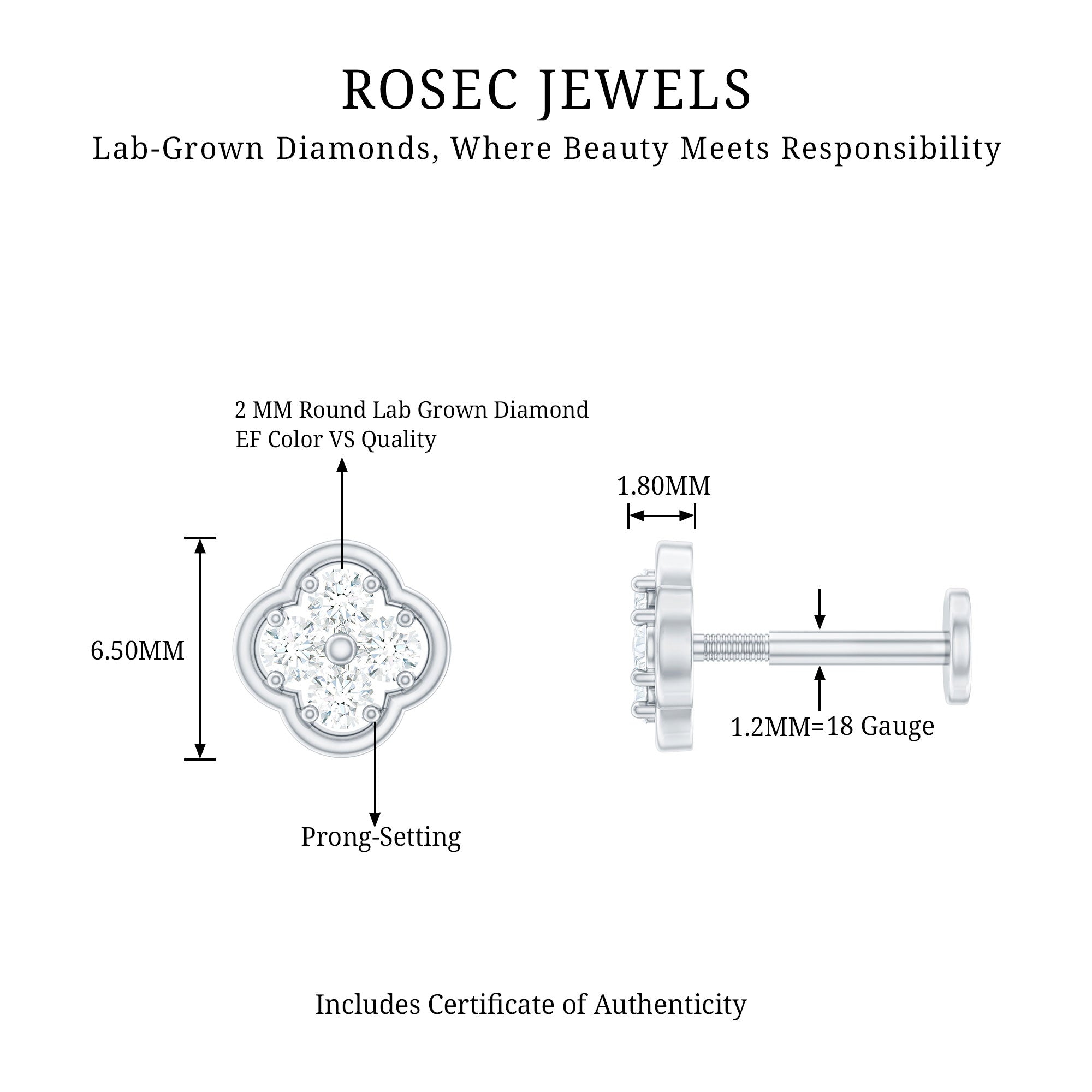 Diamond Flower Cluster Earring for Helix Piercing Lab - ( EF-VS ) - Rosec Jewels