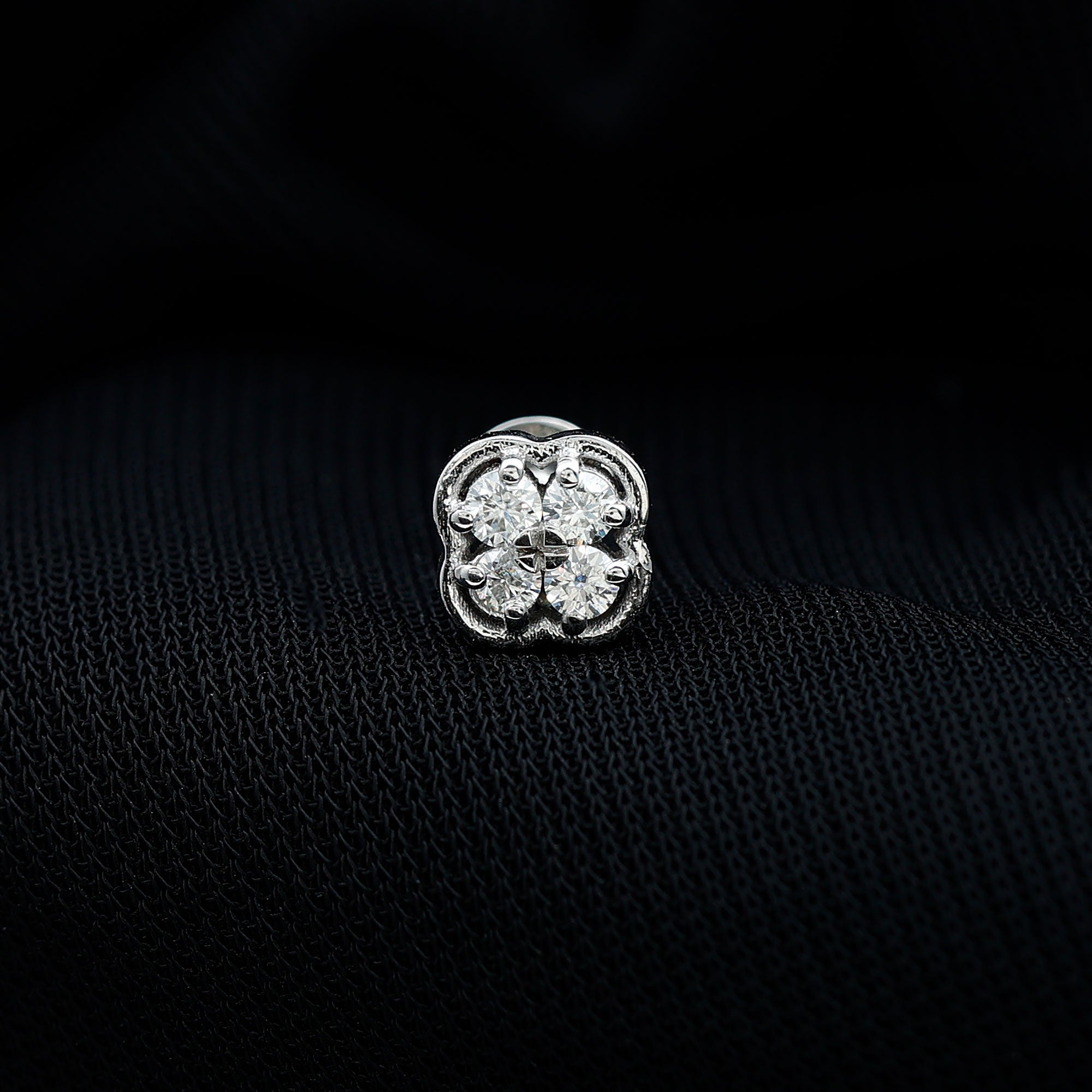 Diamond Flower Cluster Earring for Helix Piercing Lab - ( EF-VS ) - Rosec Jewels