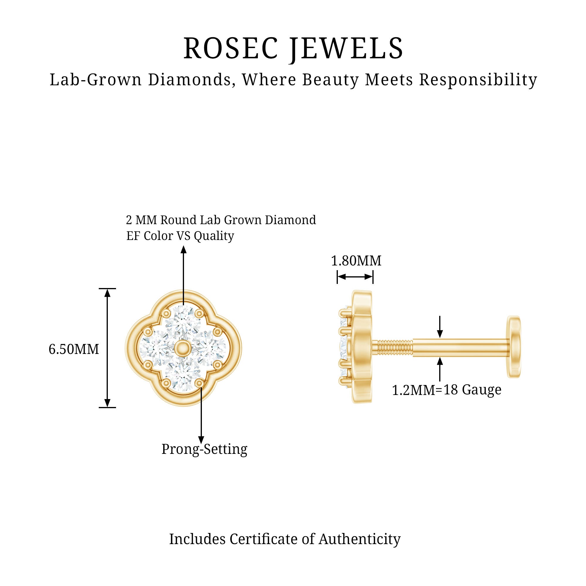Diamond Flower Cluster Earring for Helix Piercing Lab - ( EF-VS ) - Rosec Jewels