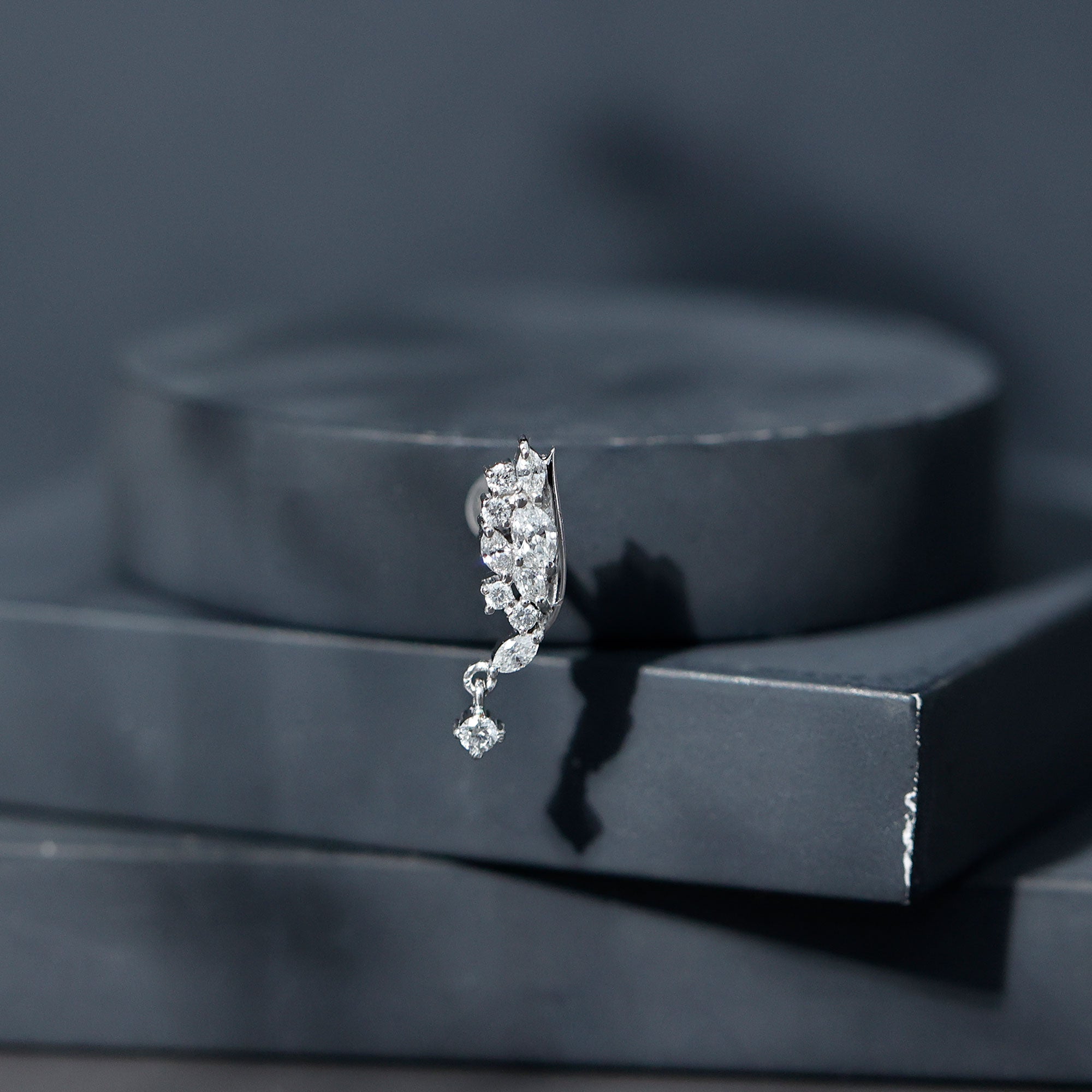 Brilliant Cut Diamond Wing Helix Drop Earring with Flat Back Lab - ( EF-VS ) - Rosec Jewels