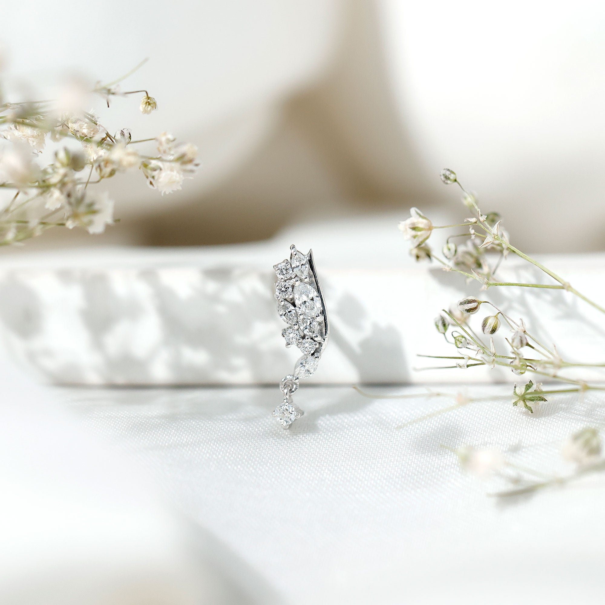 Brilliant Cut Diamond Wing Helix Drop Earring with Flat Back Lab - ( EF-VS ) - Rosec Jewels