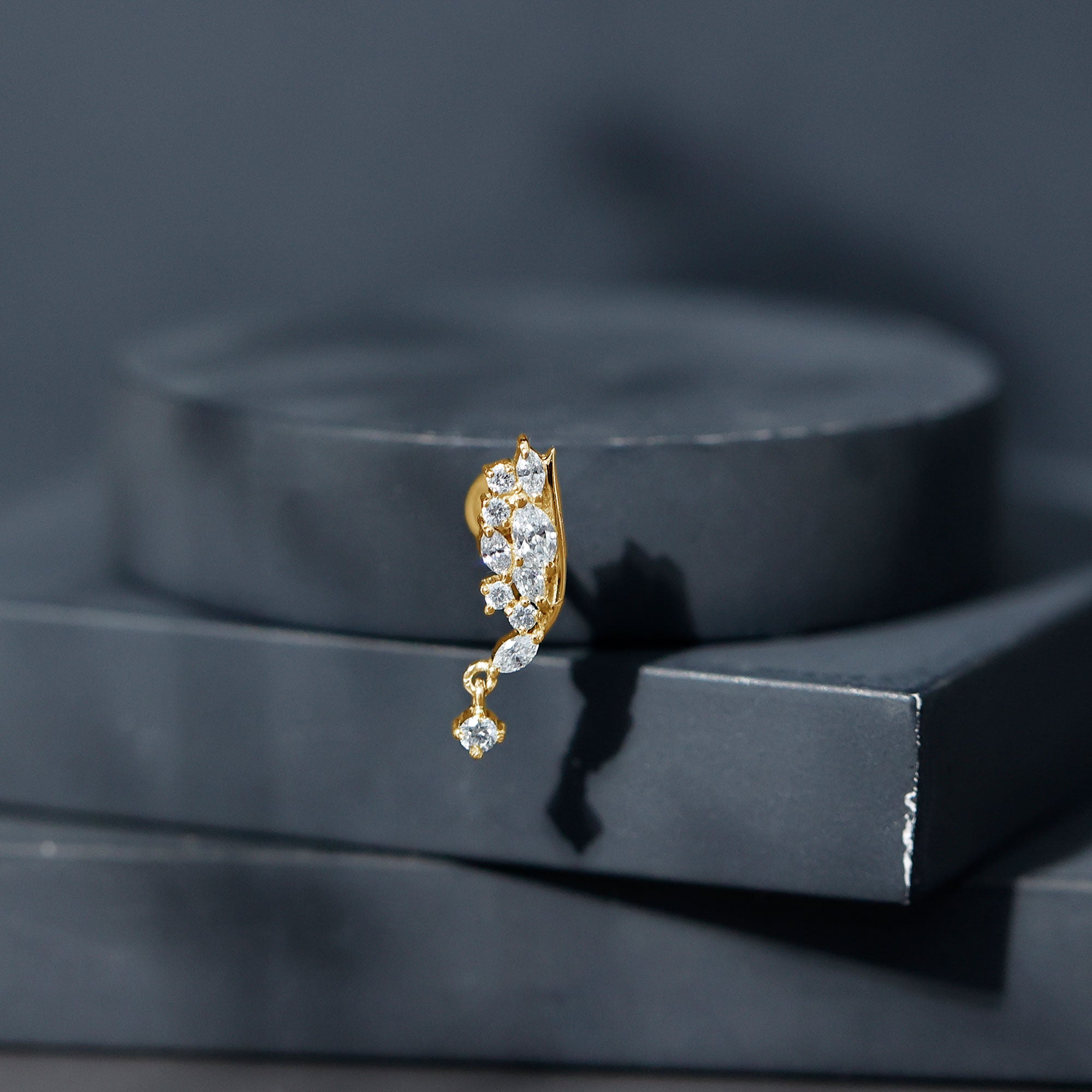 Brilliant Cut Diamond Wing Helix Drop Earring with Flat Back Lab - ( EF-VS ) - Rosec Jewels