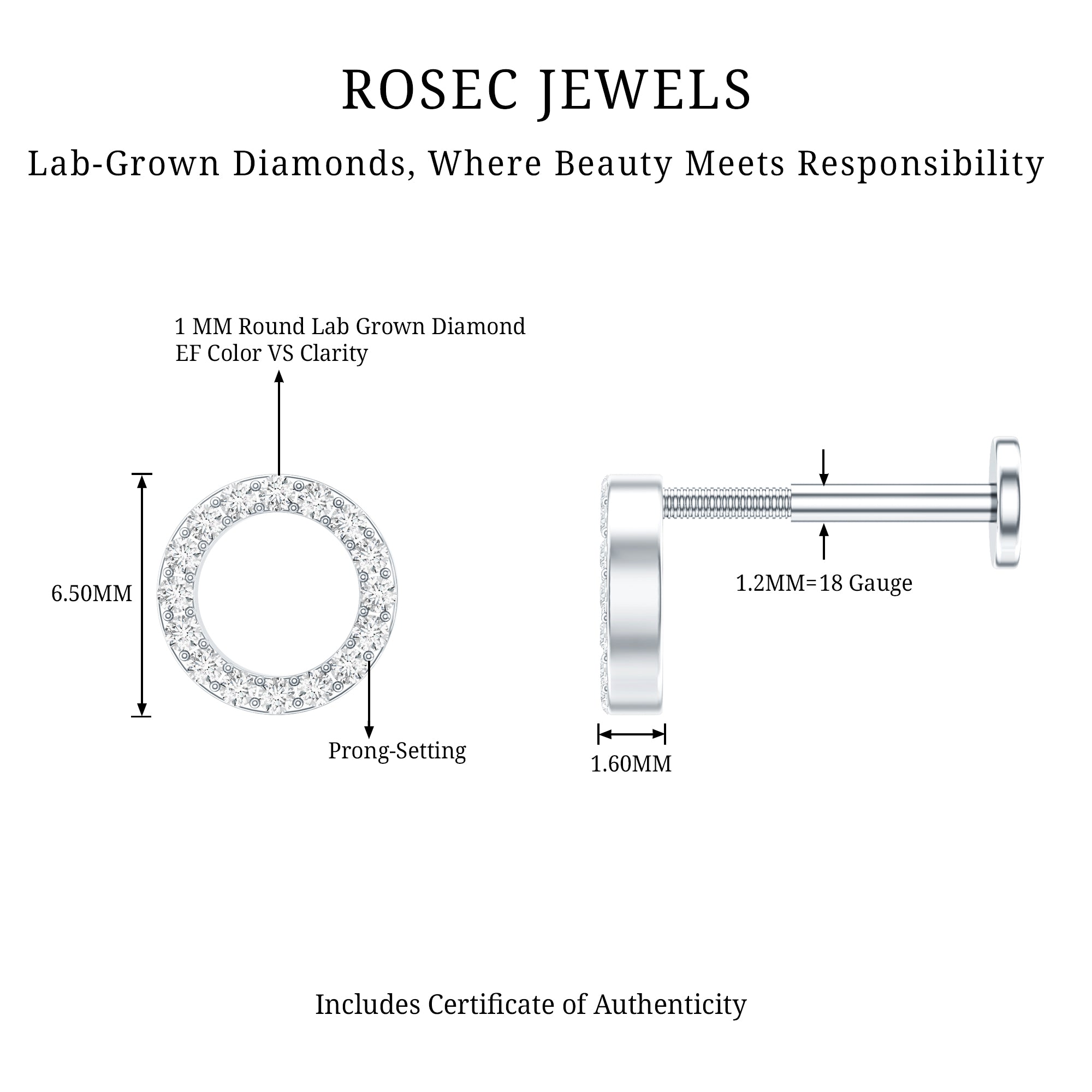 Brilliant Cut Diamond Circle Earring for Helix Piercing Lab - ( EF-VS ) - Rosec Jewels