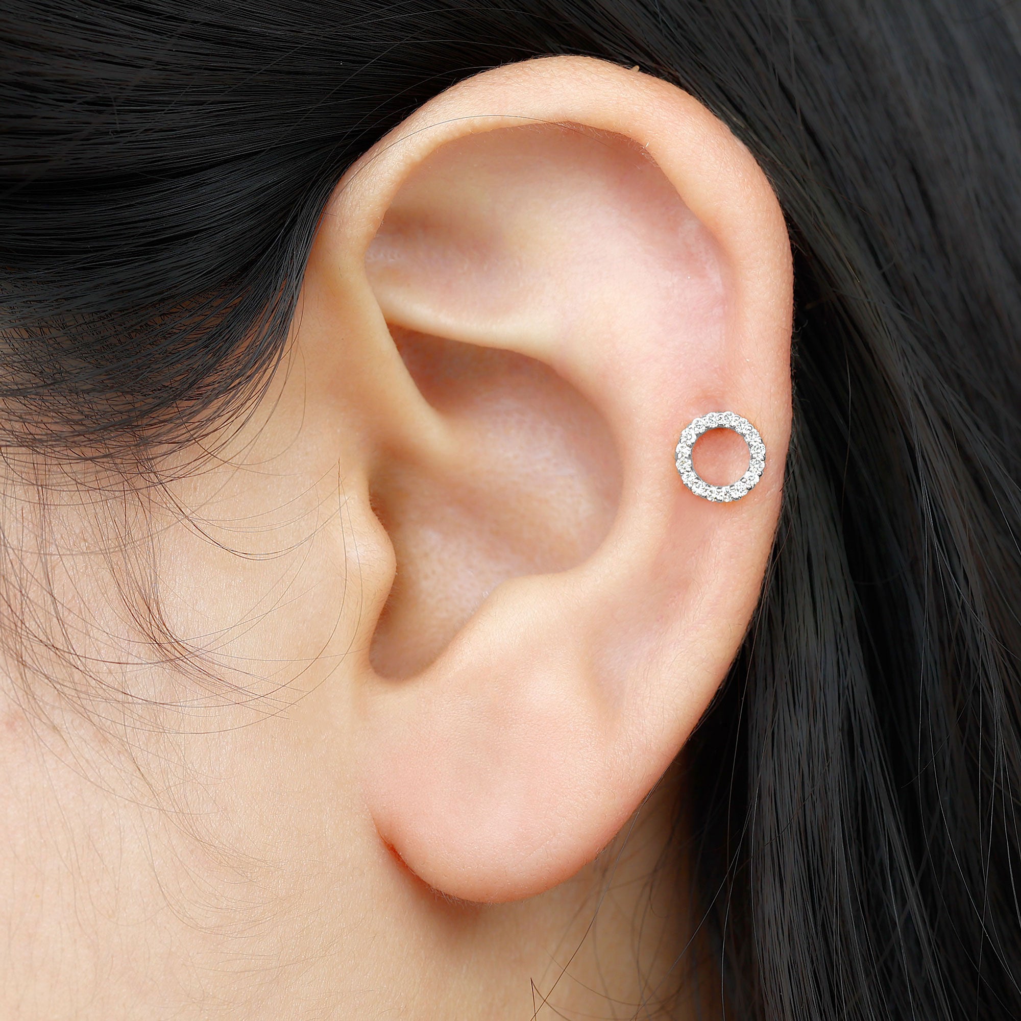 Brilliant Cut Diamond Circle Earring for Helix Piercing Lab - ( EF-VS ) - Rosec Jewels