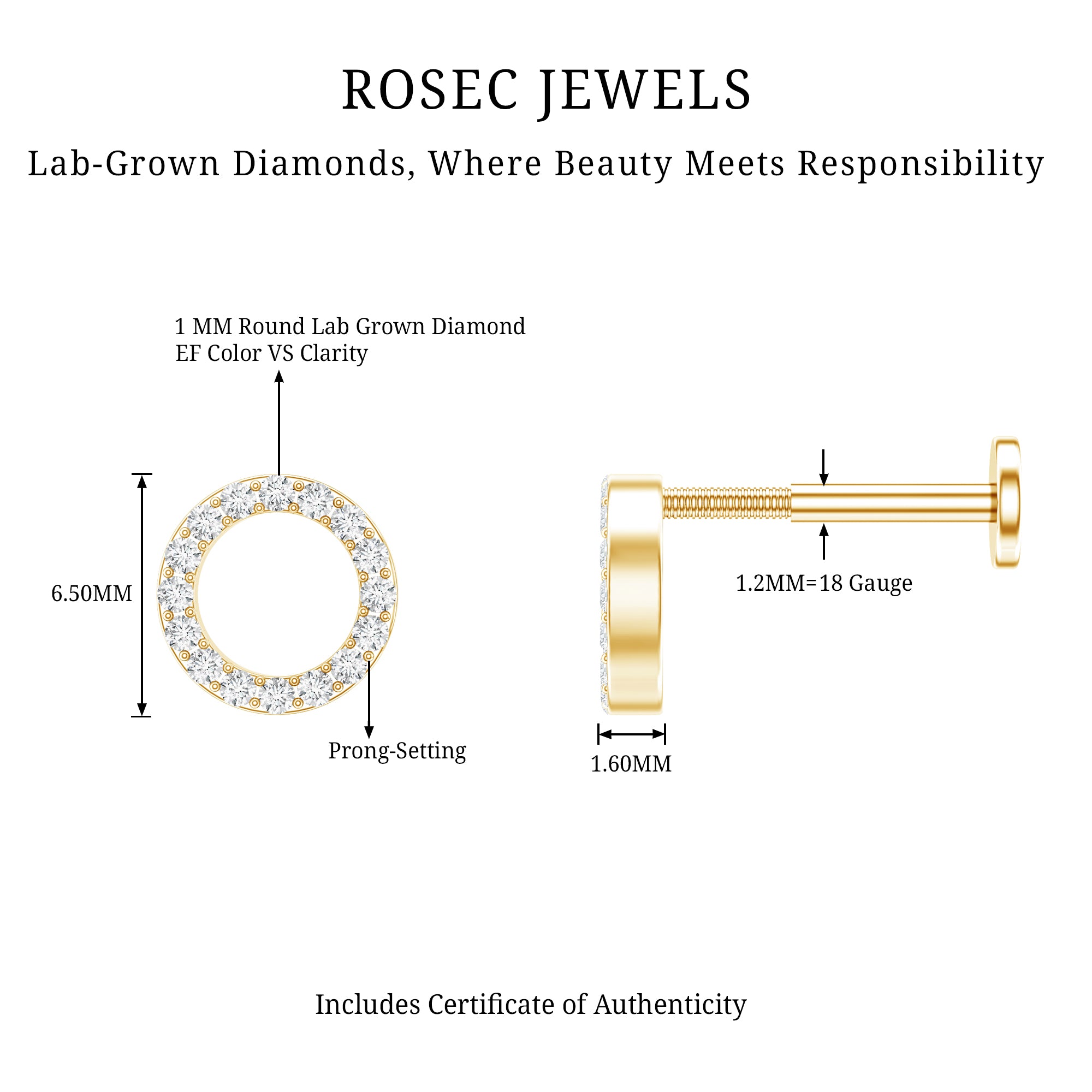 Brilliant Cut Diamond Circle Earring for Helix Piercing Lab - ( EF-VS ) - Rosec Jewels