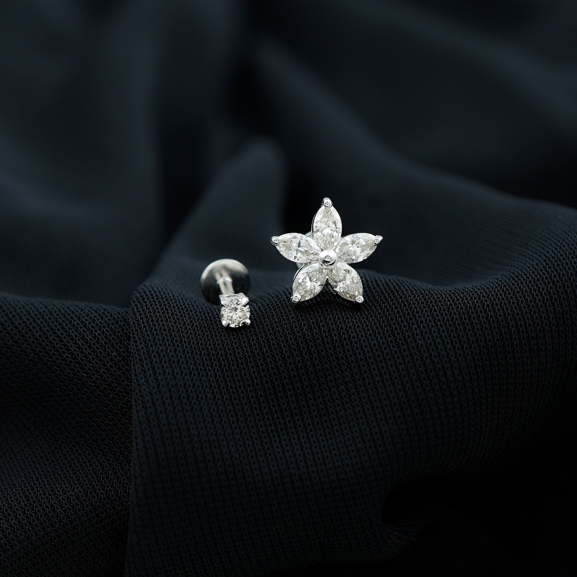 Marquise Diamond Flower Cartilage Earring Set Lab - ( EF-VS ) - Rosec Jewels