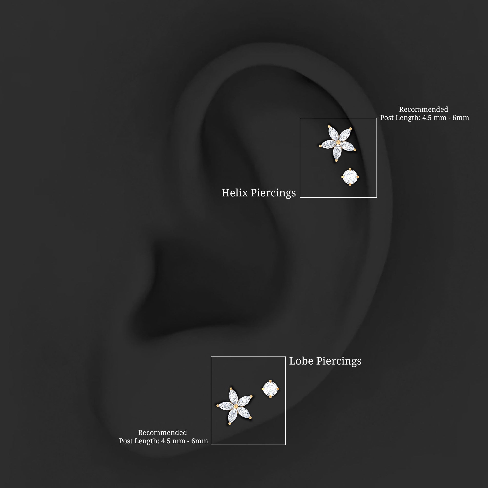 Marquise Diamond Flower Cartilage Earring Set Lab - ( EF-VS ) - Rosec Jewels