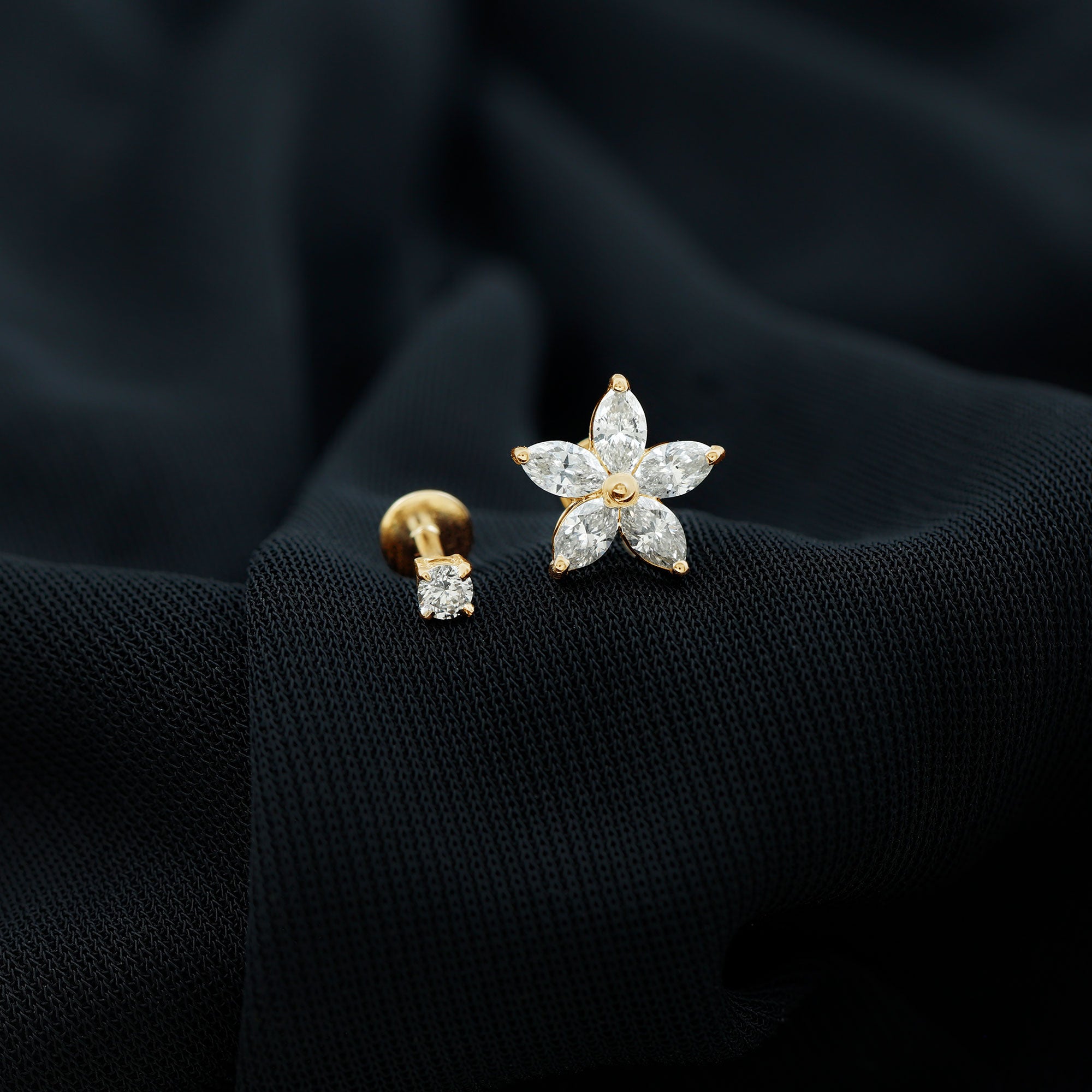 Marquise Diamond Flower Cartilage Earring Set Lab - ( EF-VS ) - Rosec Jewels