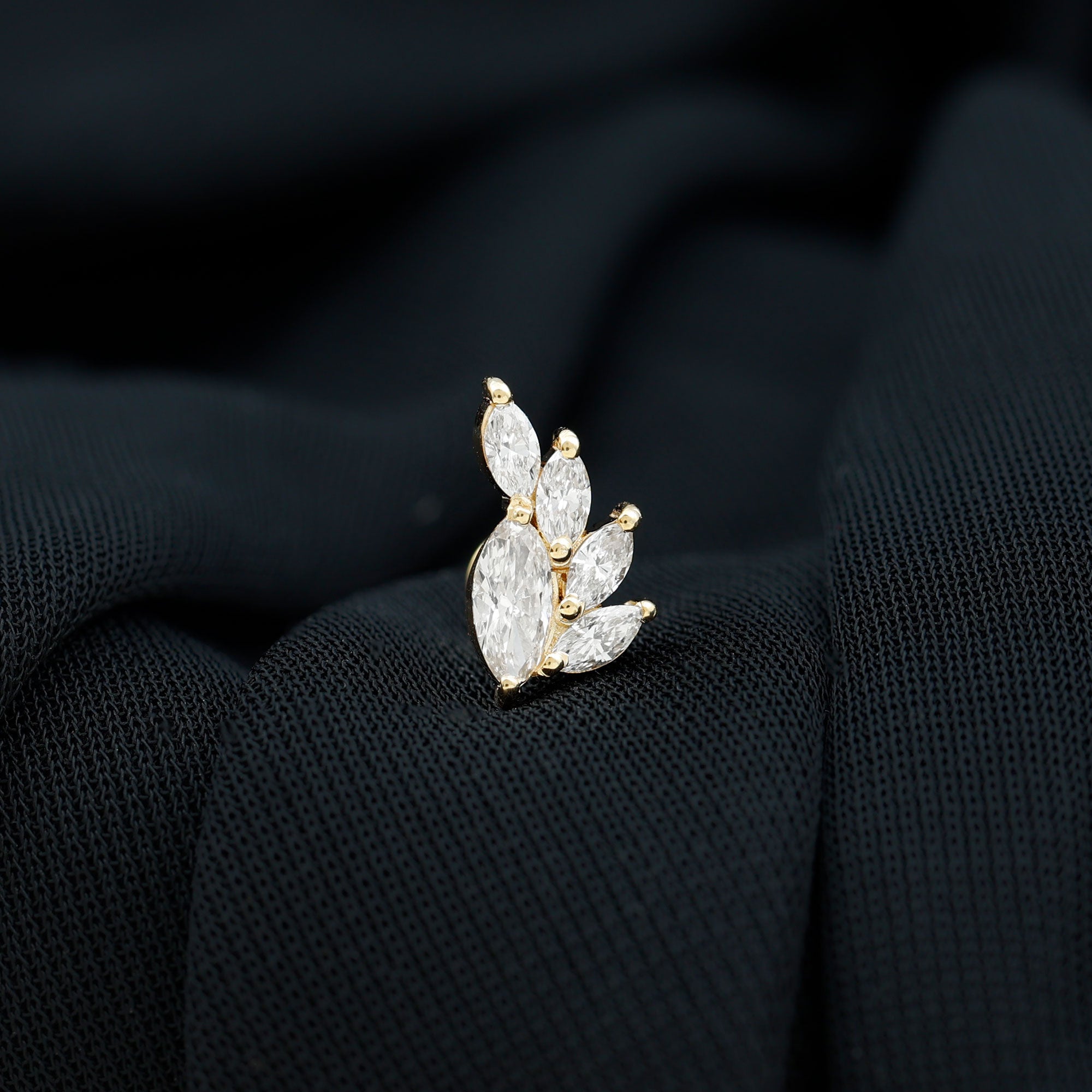 Marquise Diamond Cluster Helix Earring with Flat Back Lab - ( EF-VS ) - Rosec Jewels