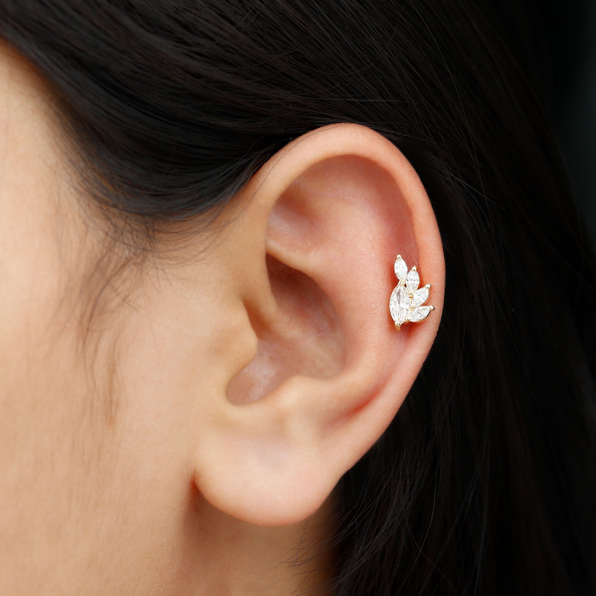 Marquise Diamond Cluster Helix Earring with Flat Back Lab - ( EF-VS ) - Rosec Jewels