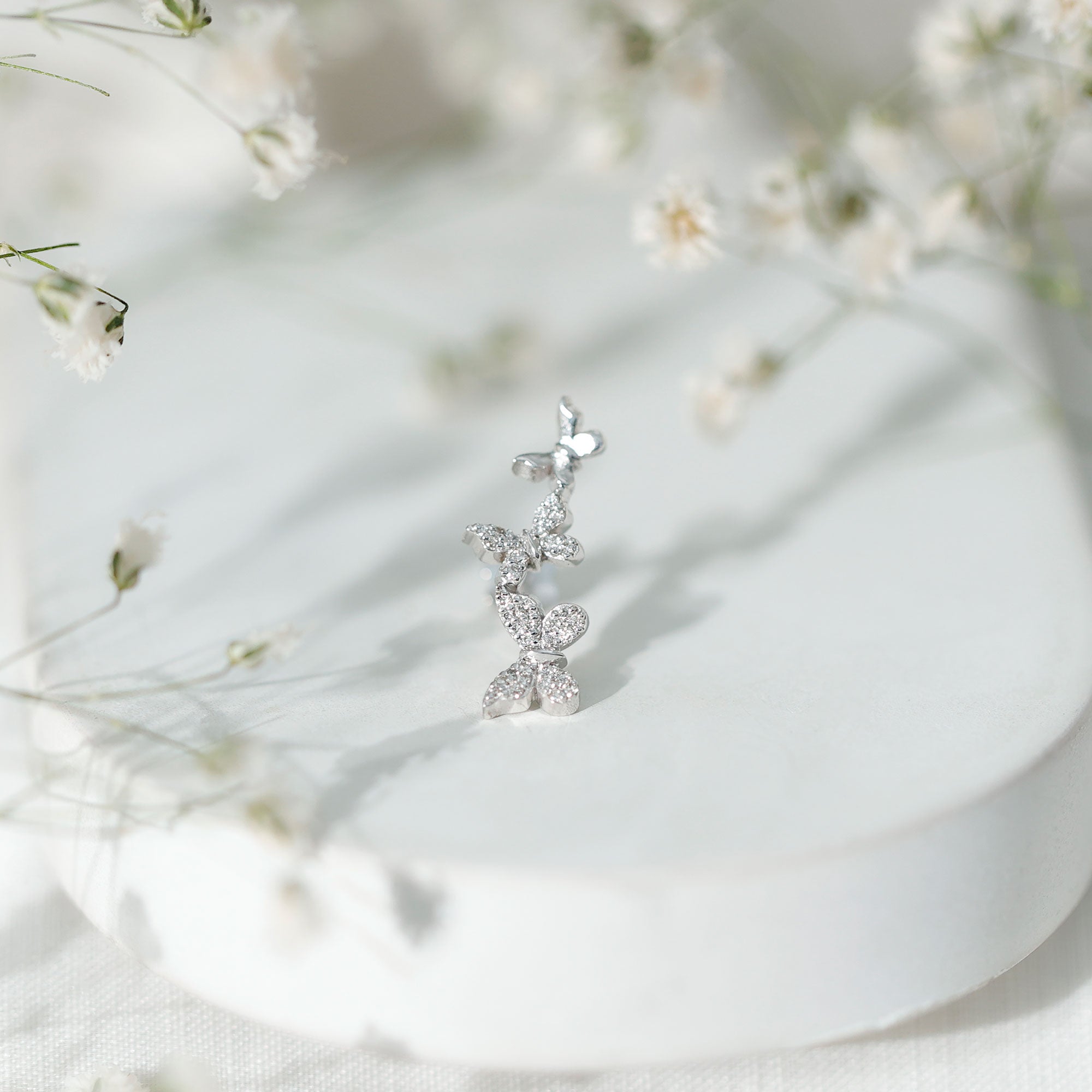 Diamond Butterfly Crawler Earring for Helix Piercing Lab - ( EF-VS ) - Rosec Jewels