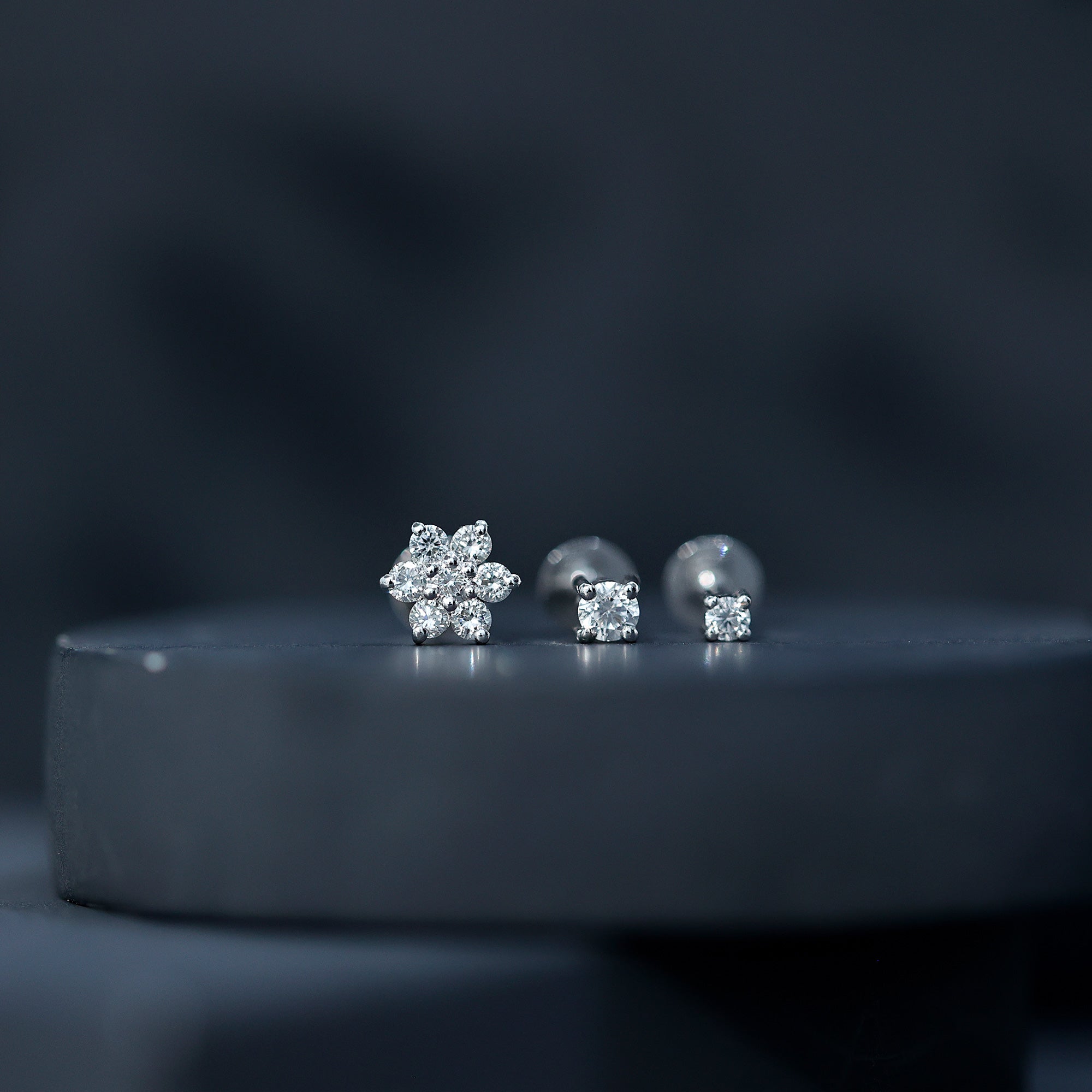 Certified Diamond Flower Helix Earring Set of 3 Lab - ( EF-VS ) - Rosec Jewels