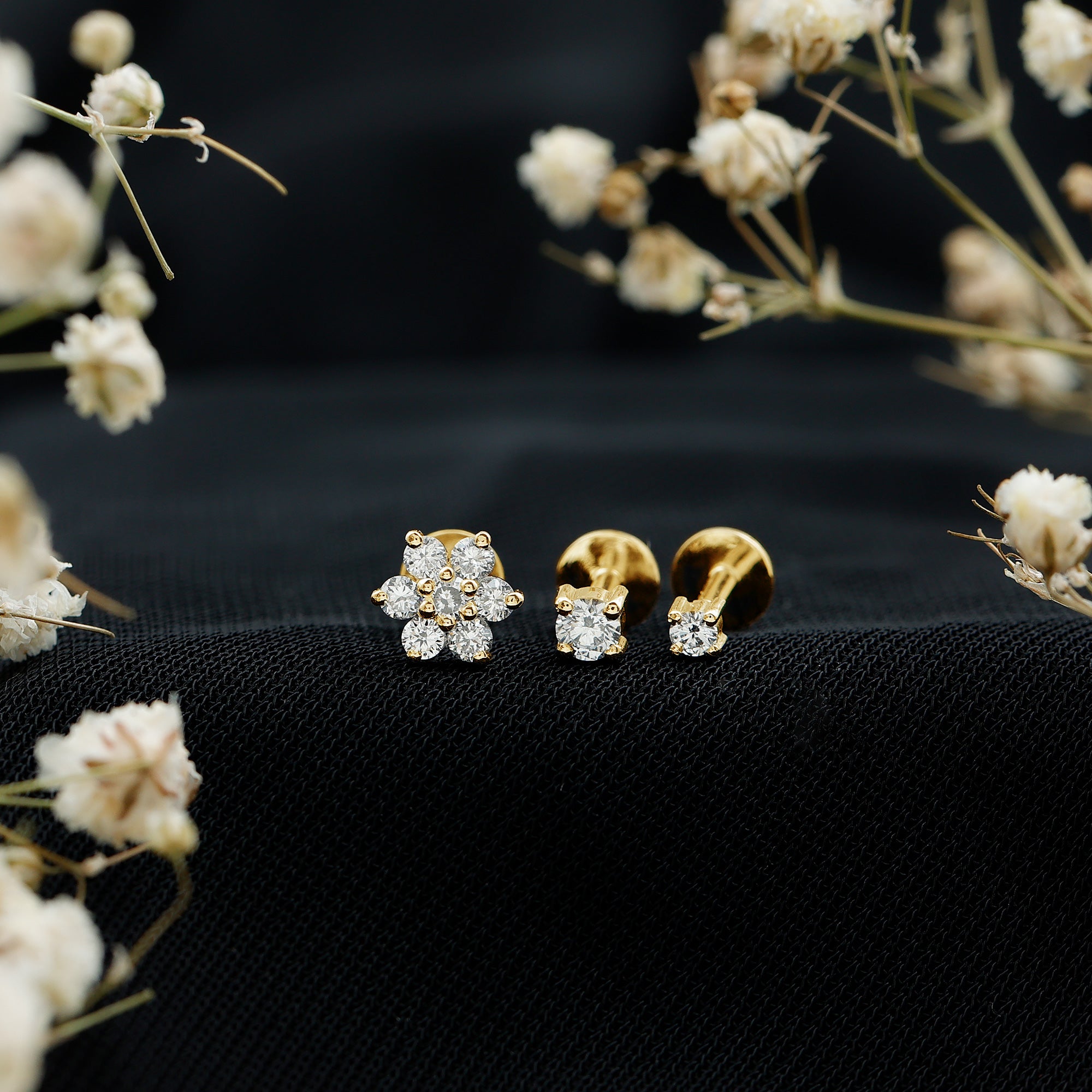 Certified Diamond Flower Helix Earring Set of 3 Lab - ( EF-VS ) - Rosec Jewels
