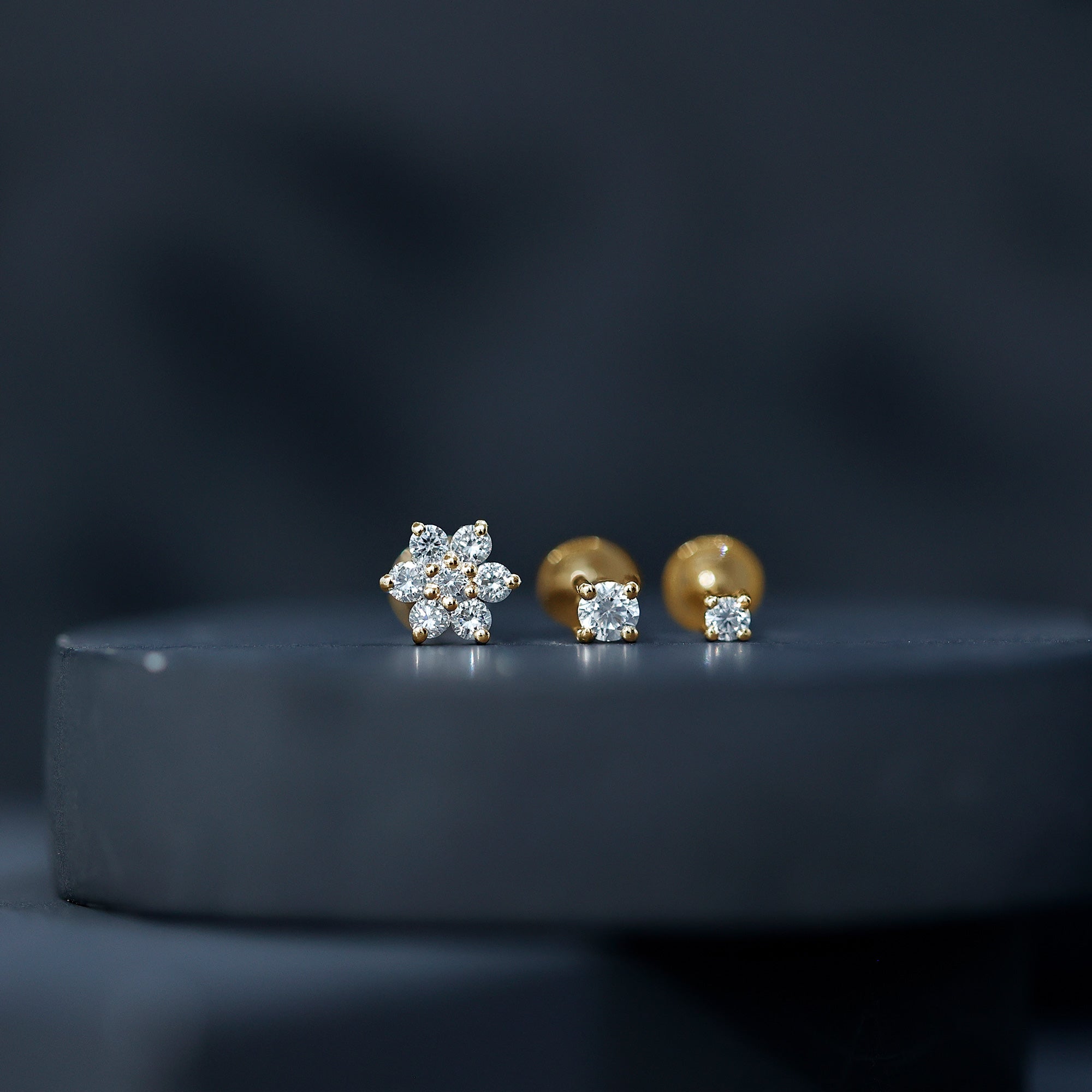 Certified Diamond Flower Helix Earring Set of 3 Lab - ( EF-VS ) - Rosec Jewels