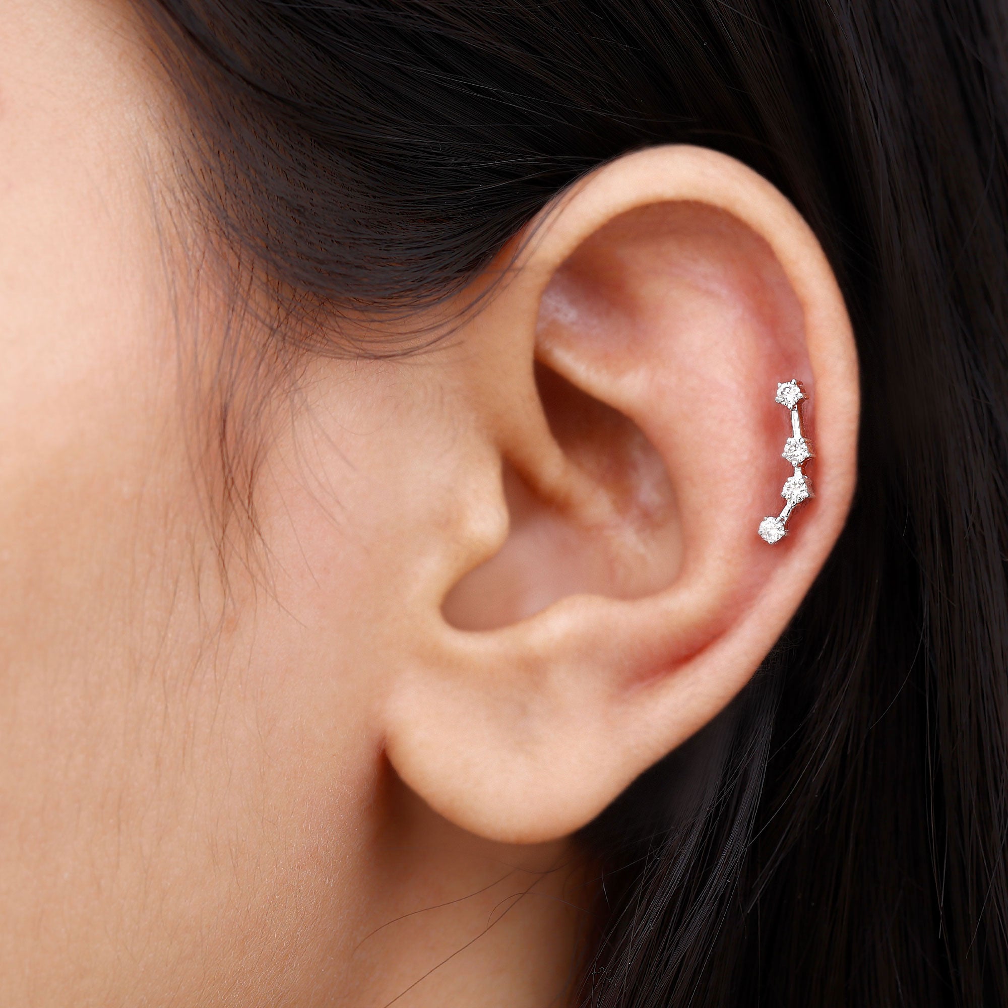 Diamond Aquarius Zodiac Earring for Helix Piercing Lab - ( EF-VS ) - Rosec Jewels