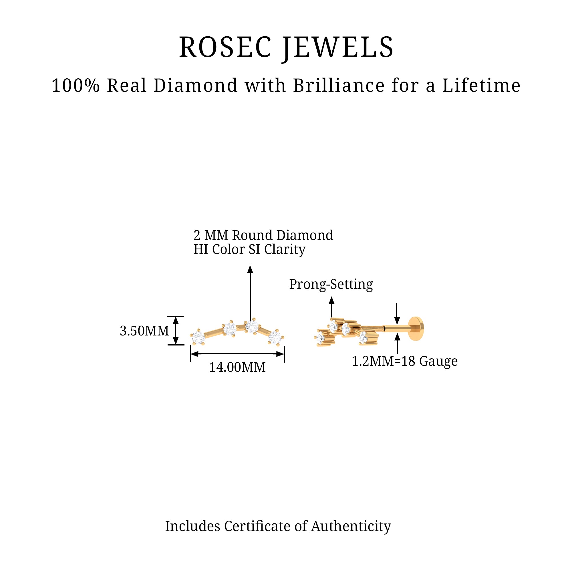 Diamond Aquarius Zodiac Earring for Helix Piercing Lab - ( EF-VS ) - Rosec Jewels