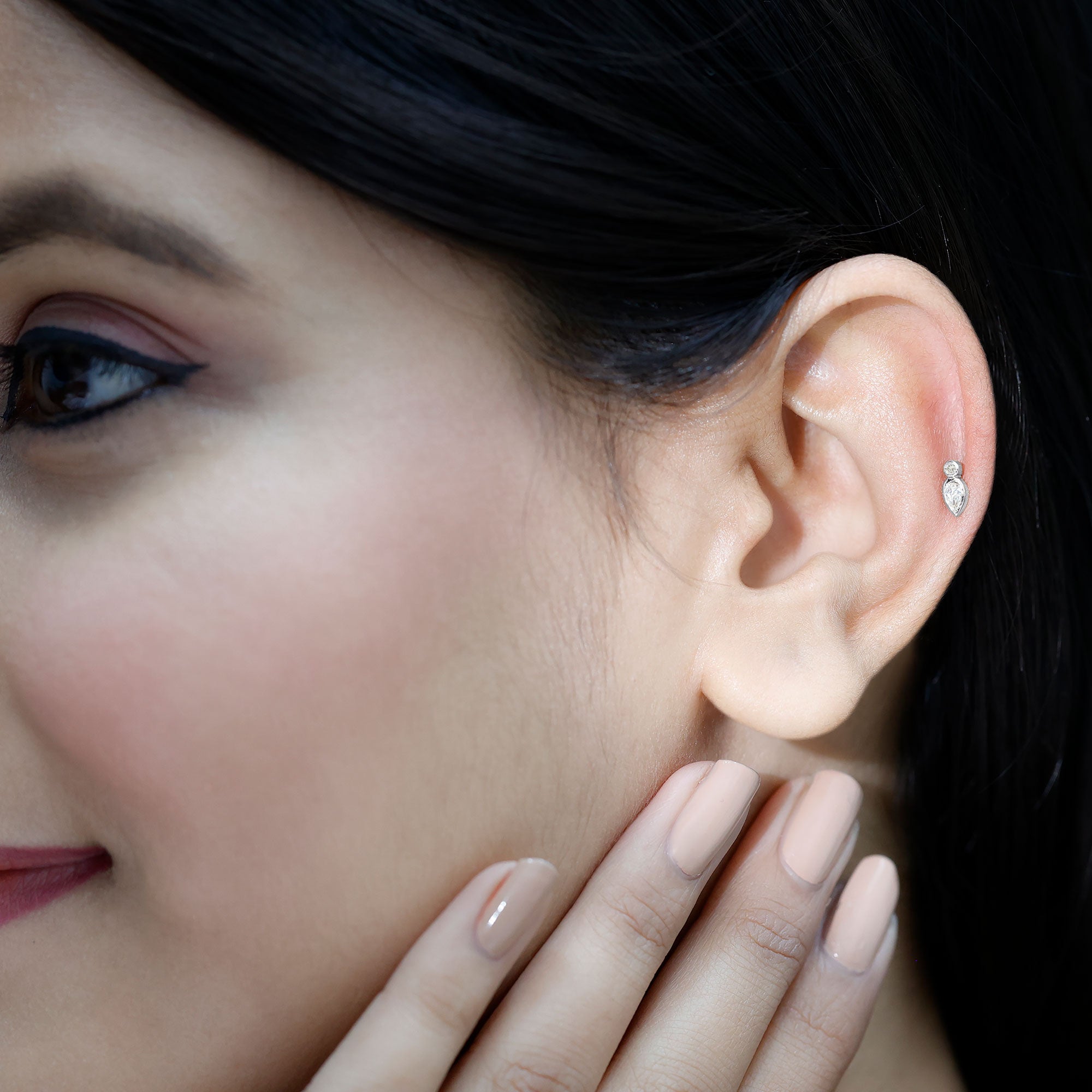Pear Shape Diamond Two Stone Helix Earring Lab - ( EF-VS ) - Rosec Jewels
