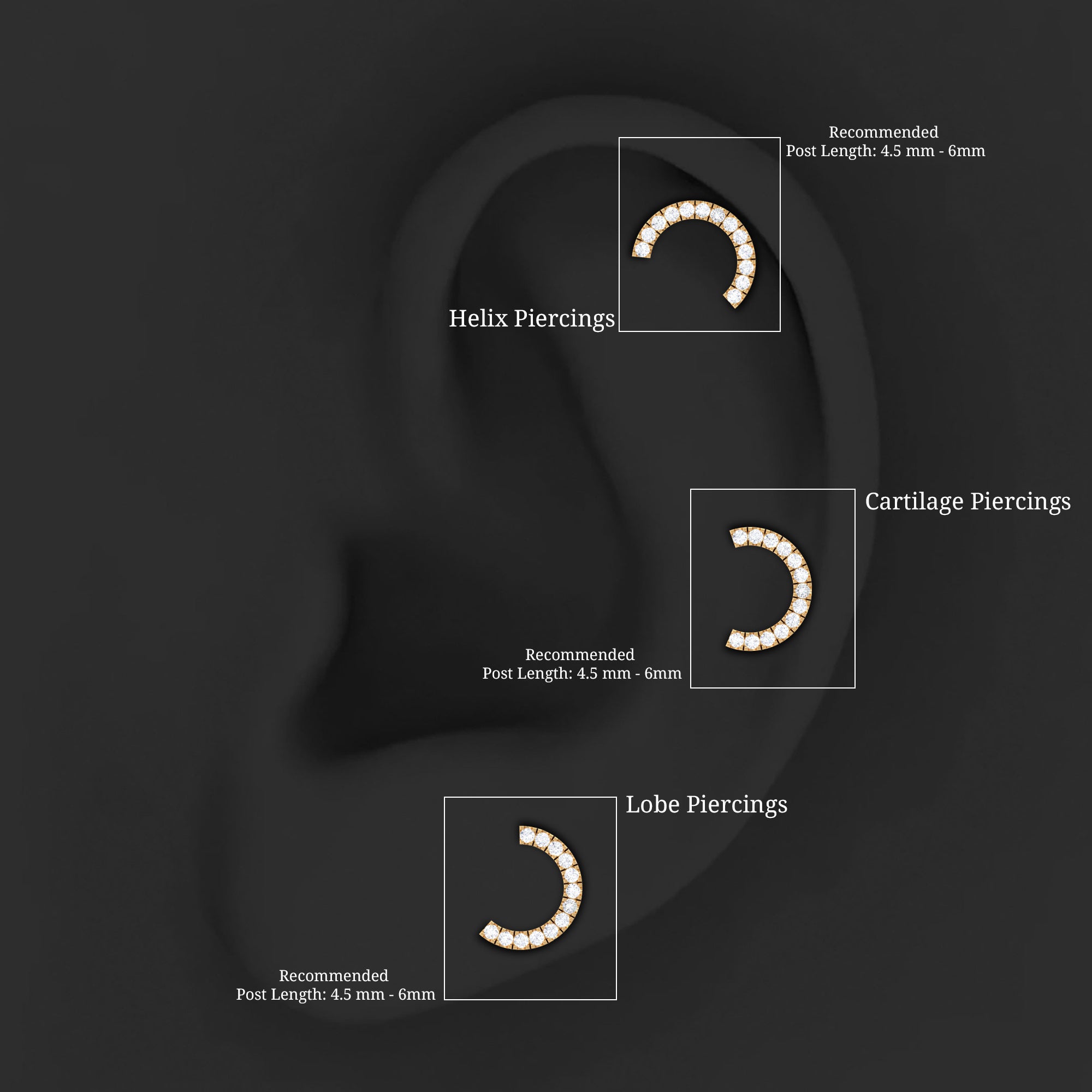 Certified Diamond Half Circle Earring for Piercing Lab - ( EF-VS ) - Rosec Jewels
