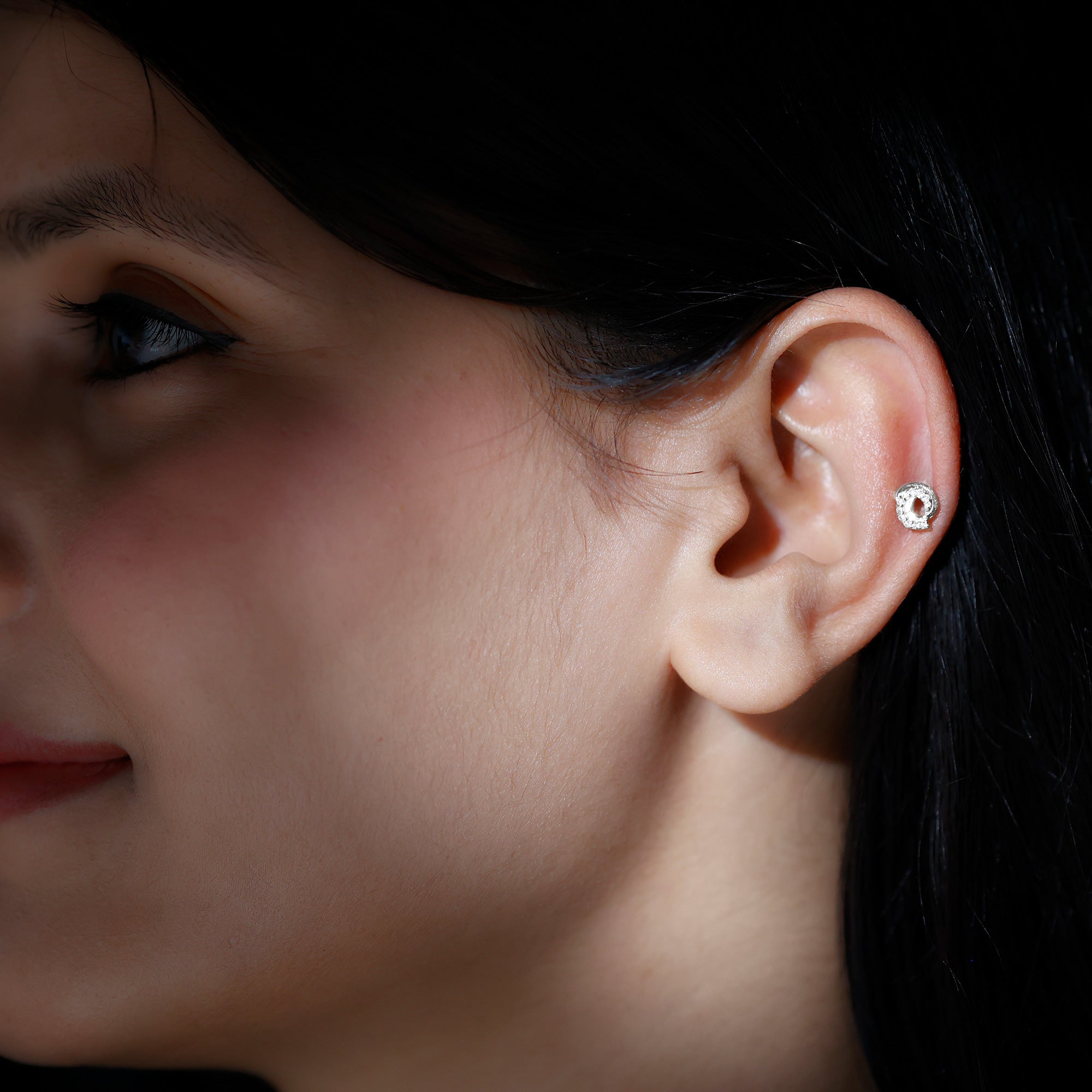 Certified Diamond Spiral Earring for Cartilage Piercing Lab - ( EF-VS ) - Rosec Jewels