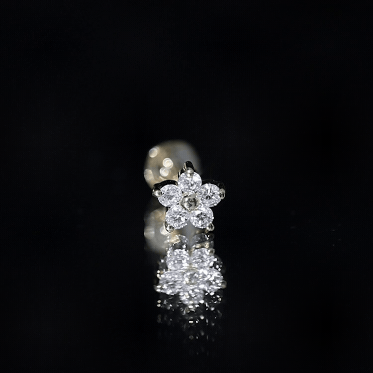 Minimalist Diamond Flower Tragus Earring with Flat Back Lab - ( EF-VS ) - Rosec Jewels