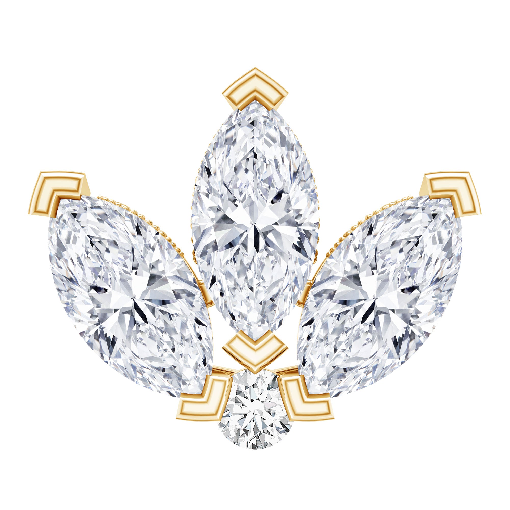 Marquise Diamond Lotus Earring for Cartilage Piercing Lab - ( EF-VS ) - Rosec Jewels