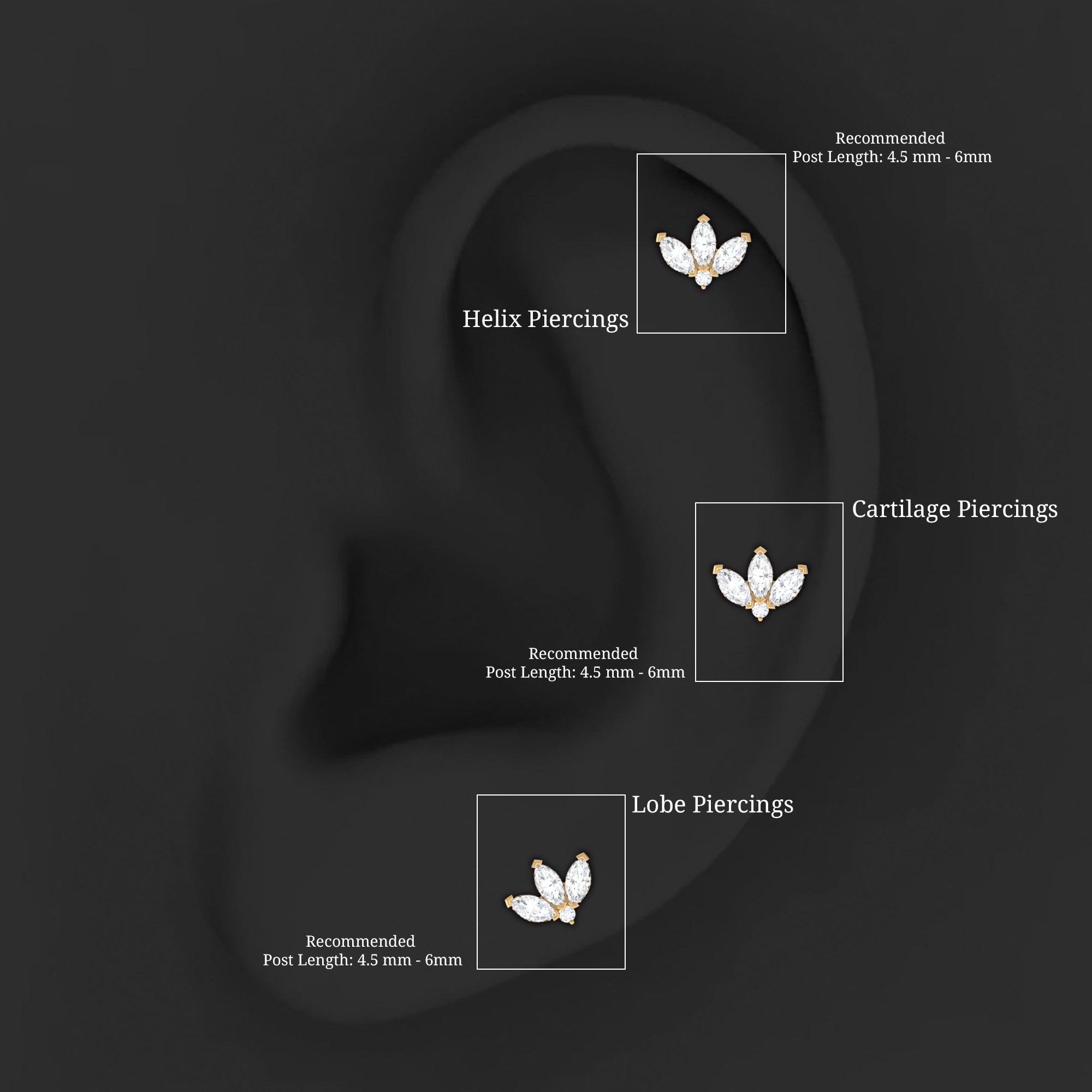 Marquise Diamond Lotus Earring for Cartilage Piercing Lab - ( EF-VS ) - Rosec Jewels