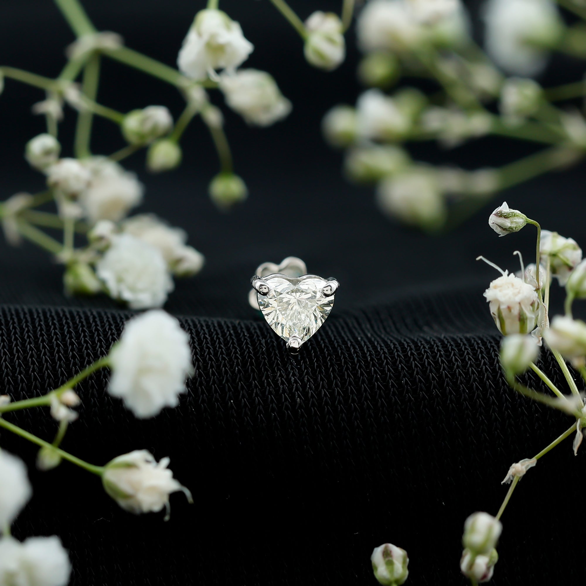 Solitaire Diamond Heart Earring with Flat Back Lab - ( EF-VS ) - Rosec Jewels