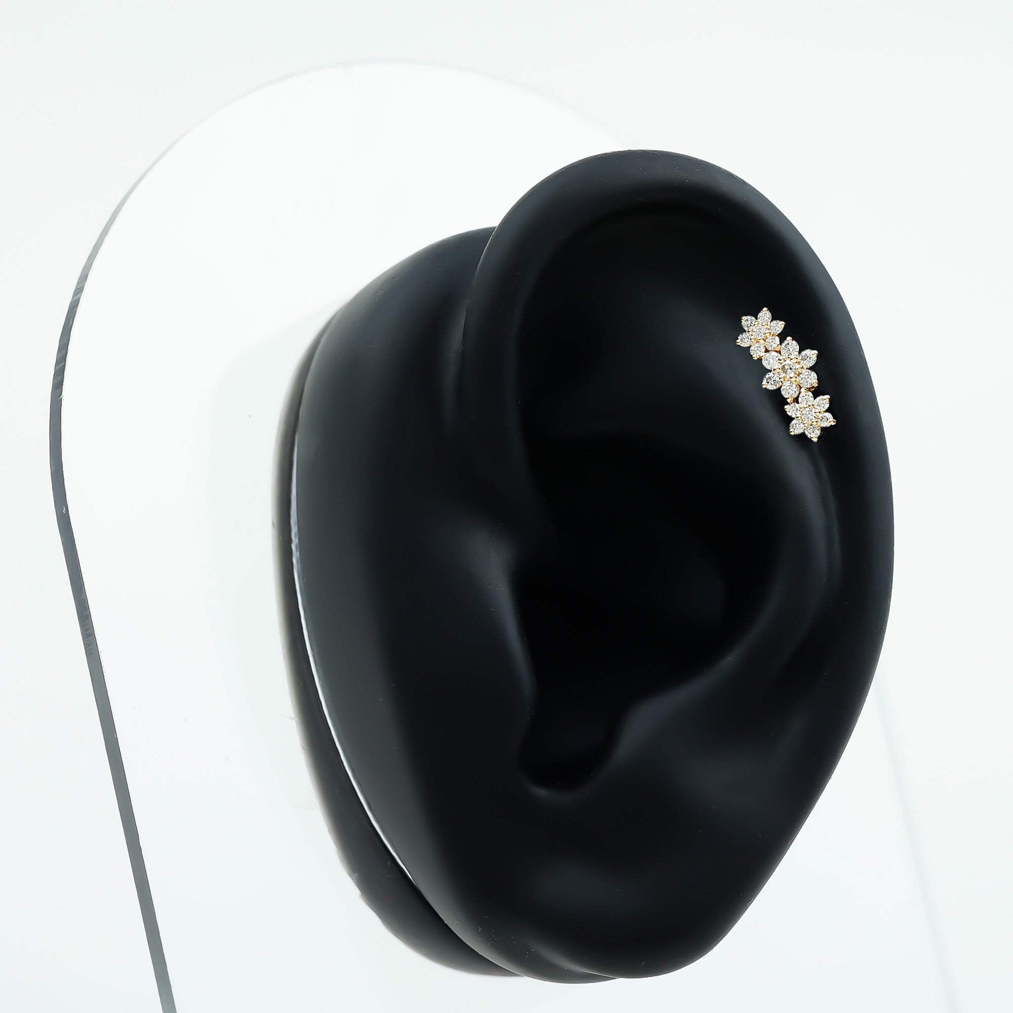 Diamond Three Flower Crawler Earring for Helix Piercing Lab - ( EF-VS ) - Rosec Jewels